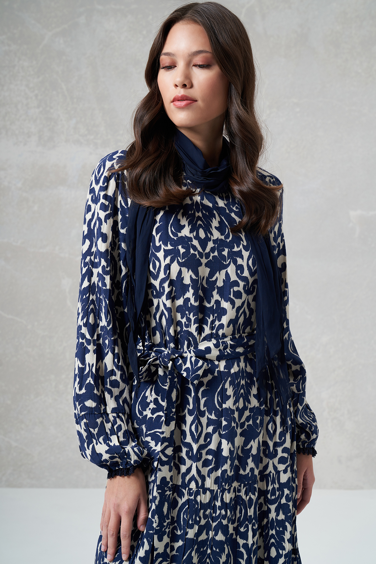 MissWhence 35804 Desenli Elbise - Lacivert