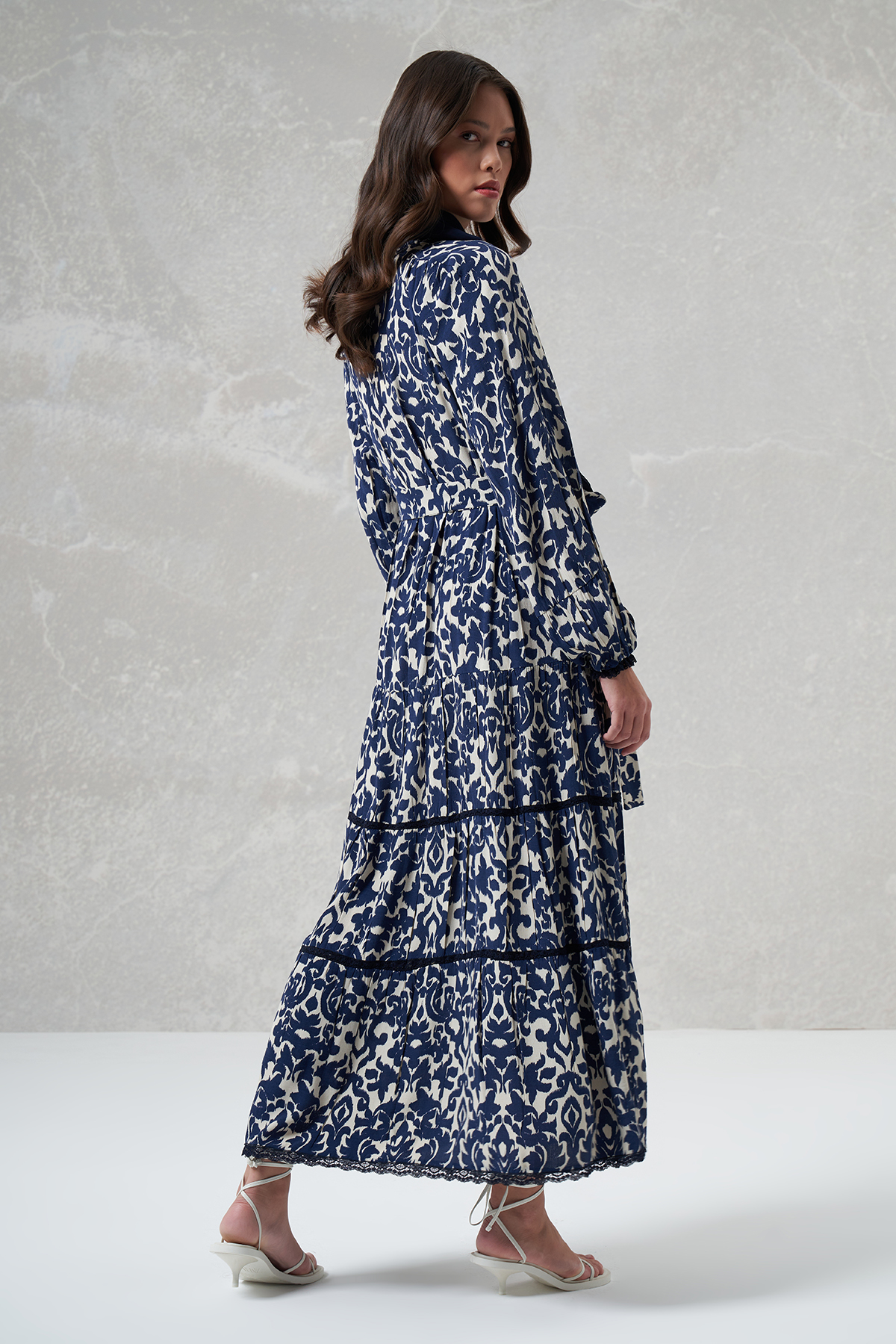 MissWhence 35804 Desenli Elbise - Lacivert