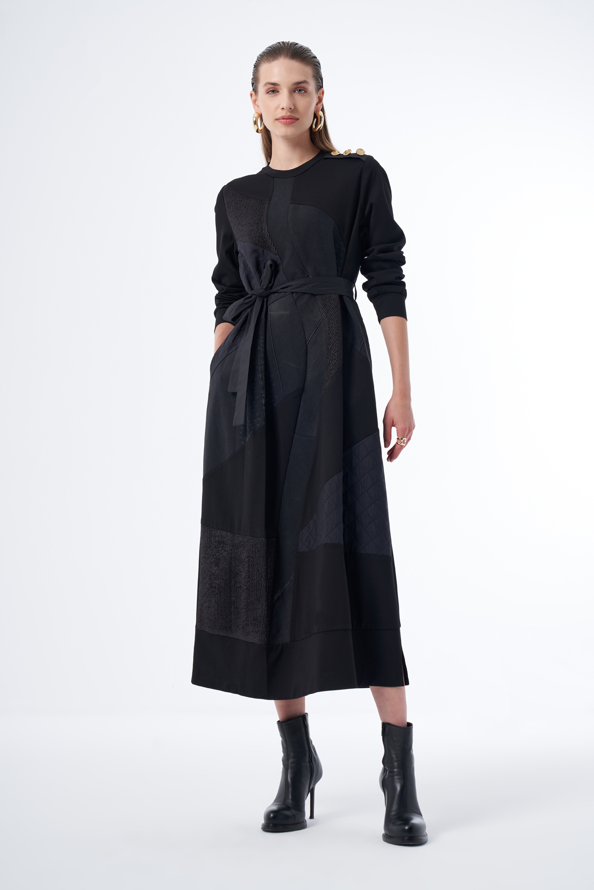 MissWhence 36804 Patchwork Elbise - Siyah