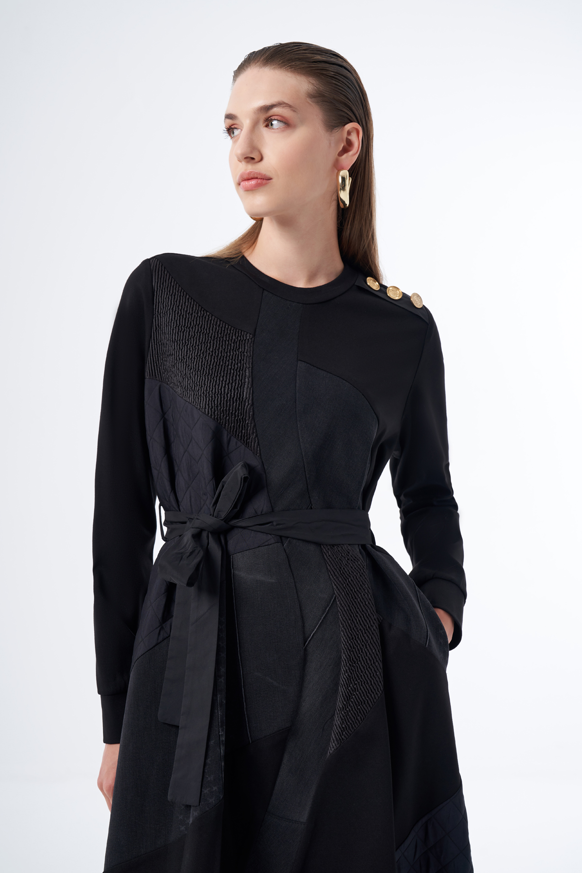 MissWhence 36804 Patchwork Elbise - Siyah