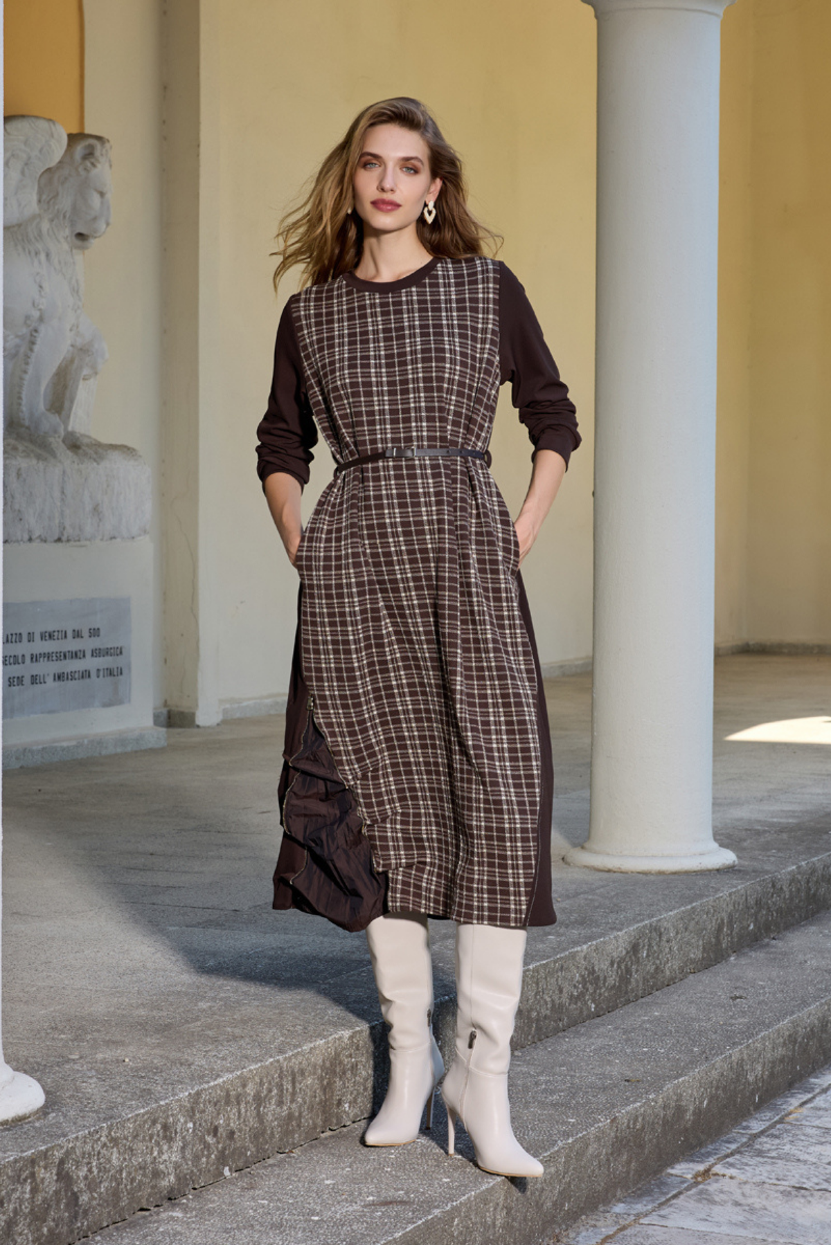 MissWhence 36814 Desenli Elbise - Kahverengi