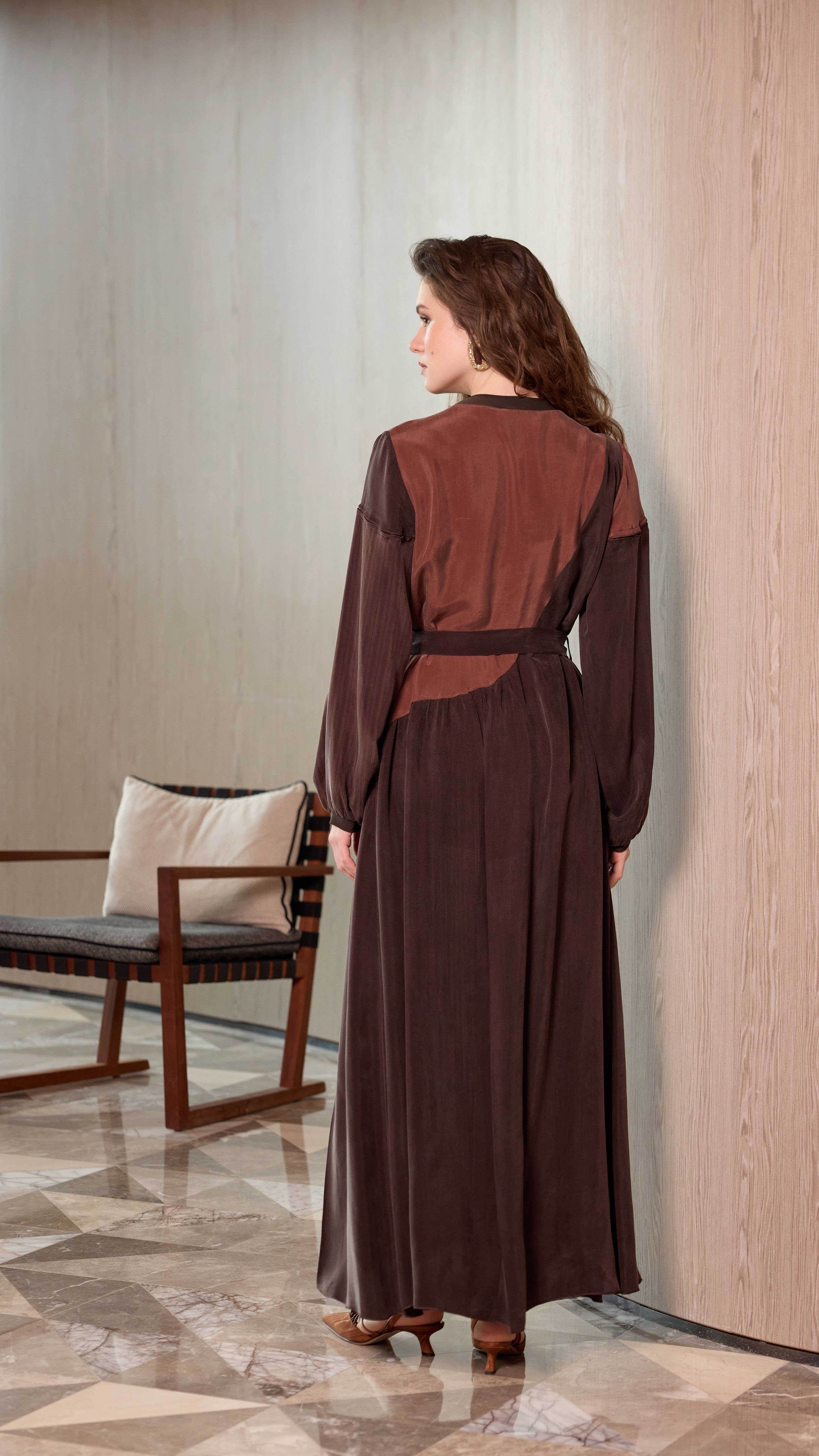 MissWhence 39801 Patchwork ELBİSE - KAHVE