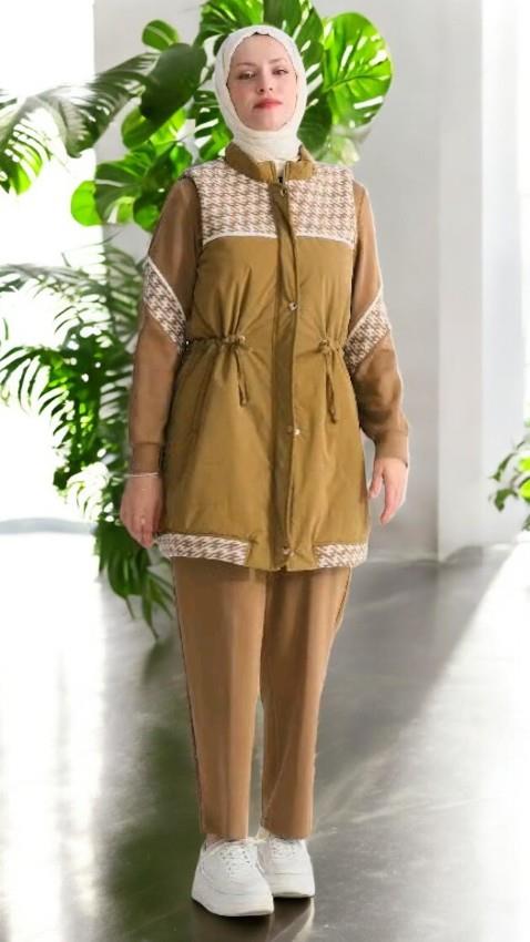 MODAL&KAPİTONE TUNİK YELEK PANTOLON TAKIM - CAMEL