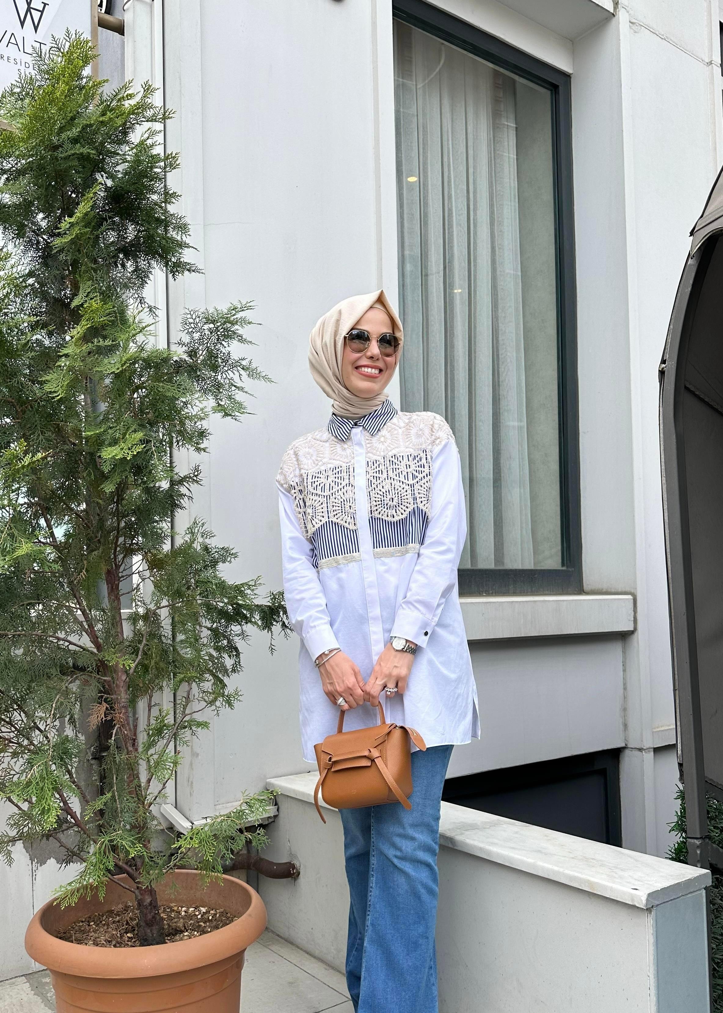 MOODBABİC BRODE DETAYLI ÇİZGİLİ GÖMLEK - LACİVERT