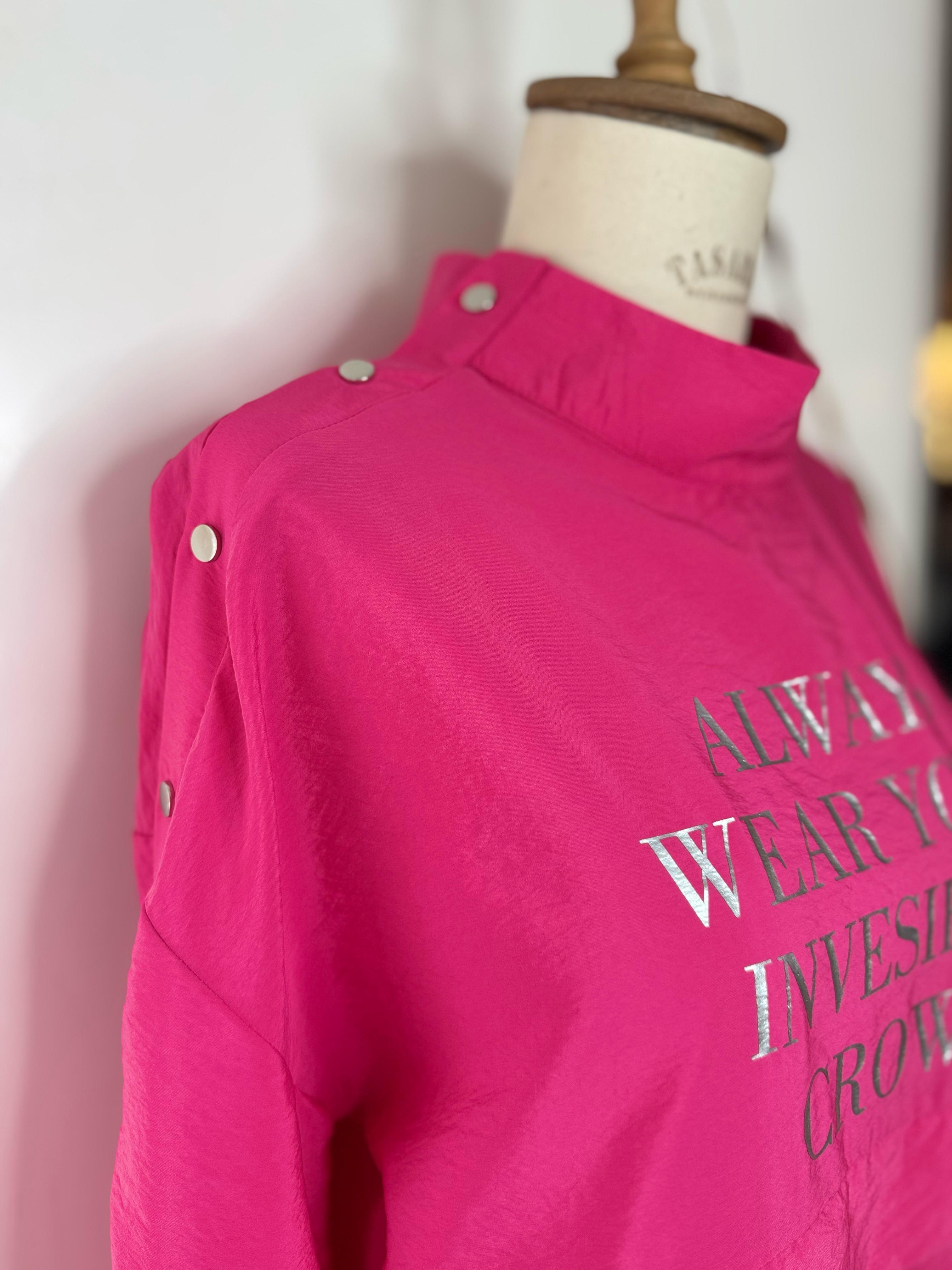 Moodbasic Baskılı Çıtçıtlı Sweatshırt - Fuşya
