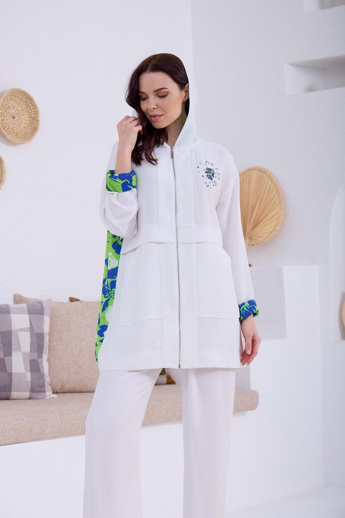 MoodBasic Desenli Baskılı Taşlı Takım - Ekru