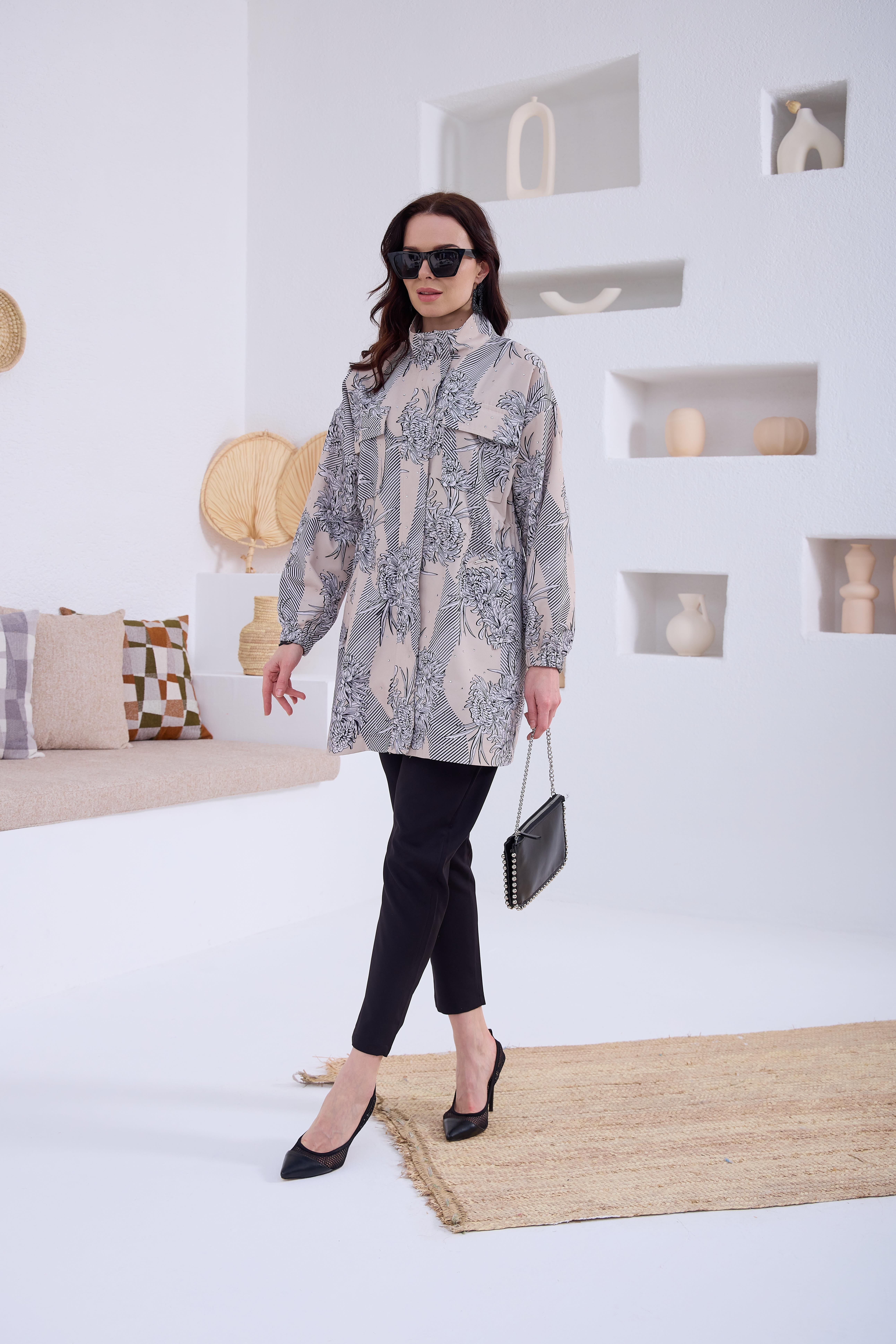 MOODBASIC DESENLİ SERPME TAŞLI TRENCH - BEJ
