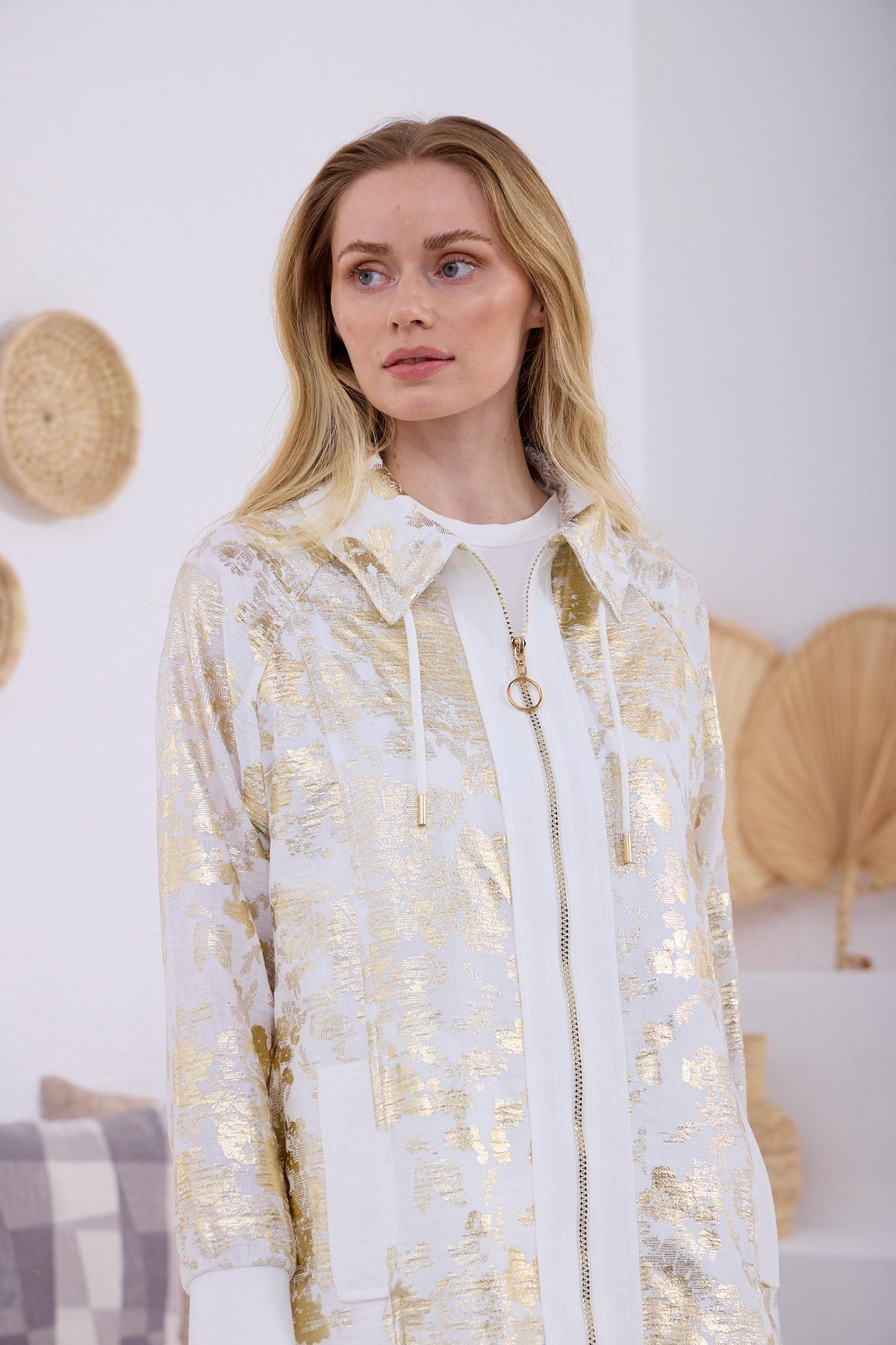 MOODBASIC GOLD BASKILI DESENLİ KETEN KAP - EKRU