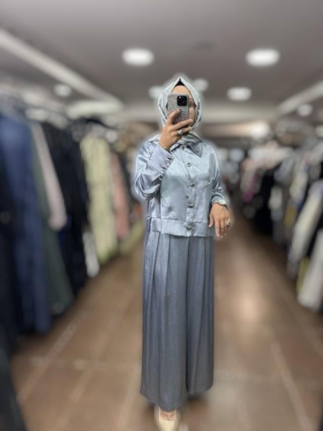 Moodbasic  İPEK SATEN BOL PANTOLONLU TAKIM - 