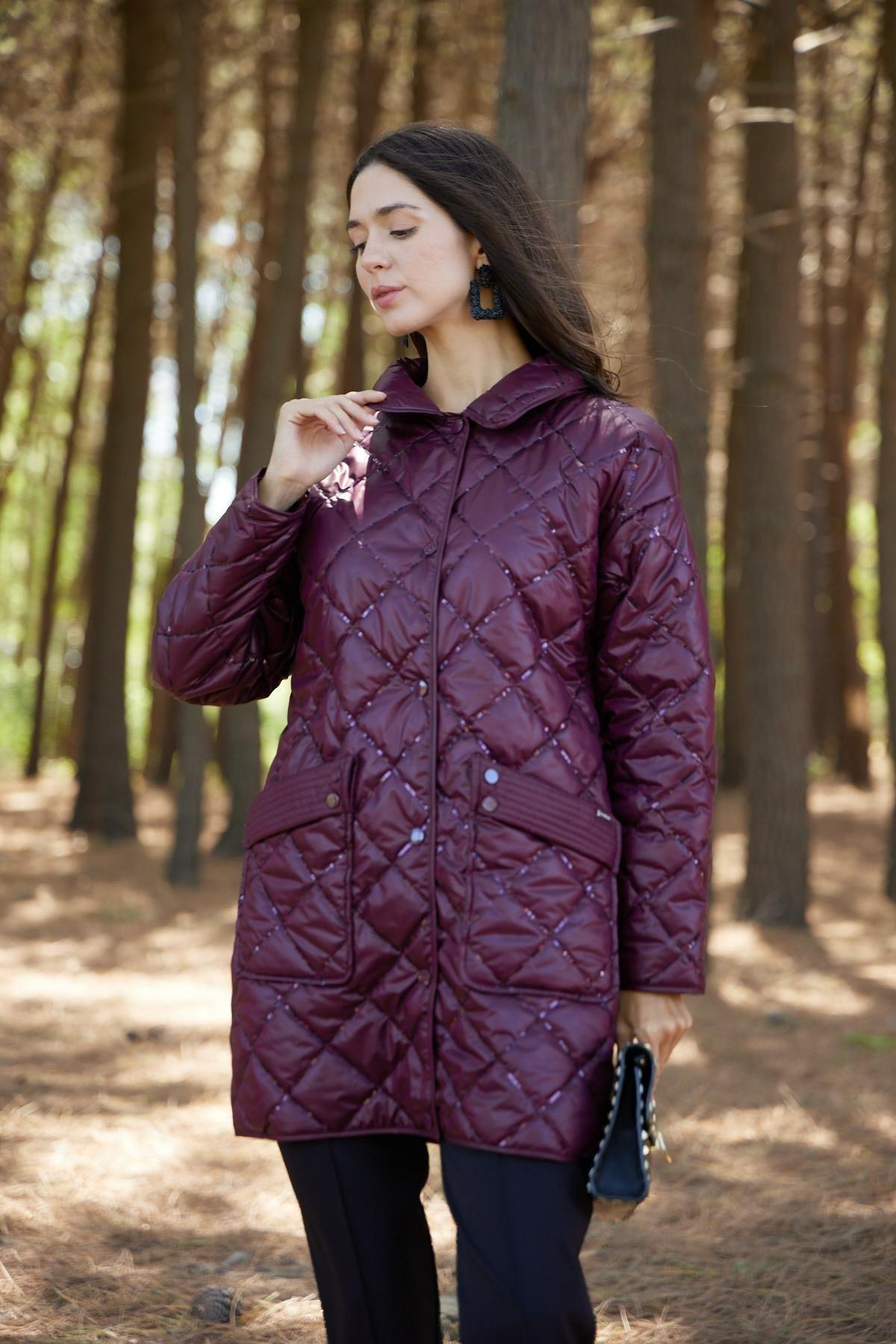 Moodbasic MB15.167 PUL NAKIŞLI KAPİTONE MONT - CHERRY