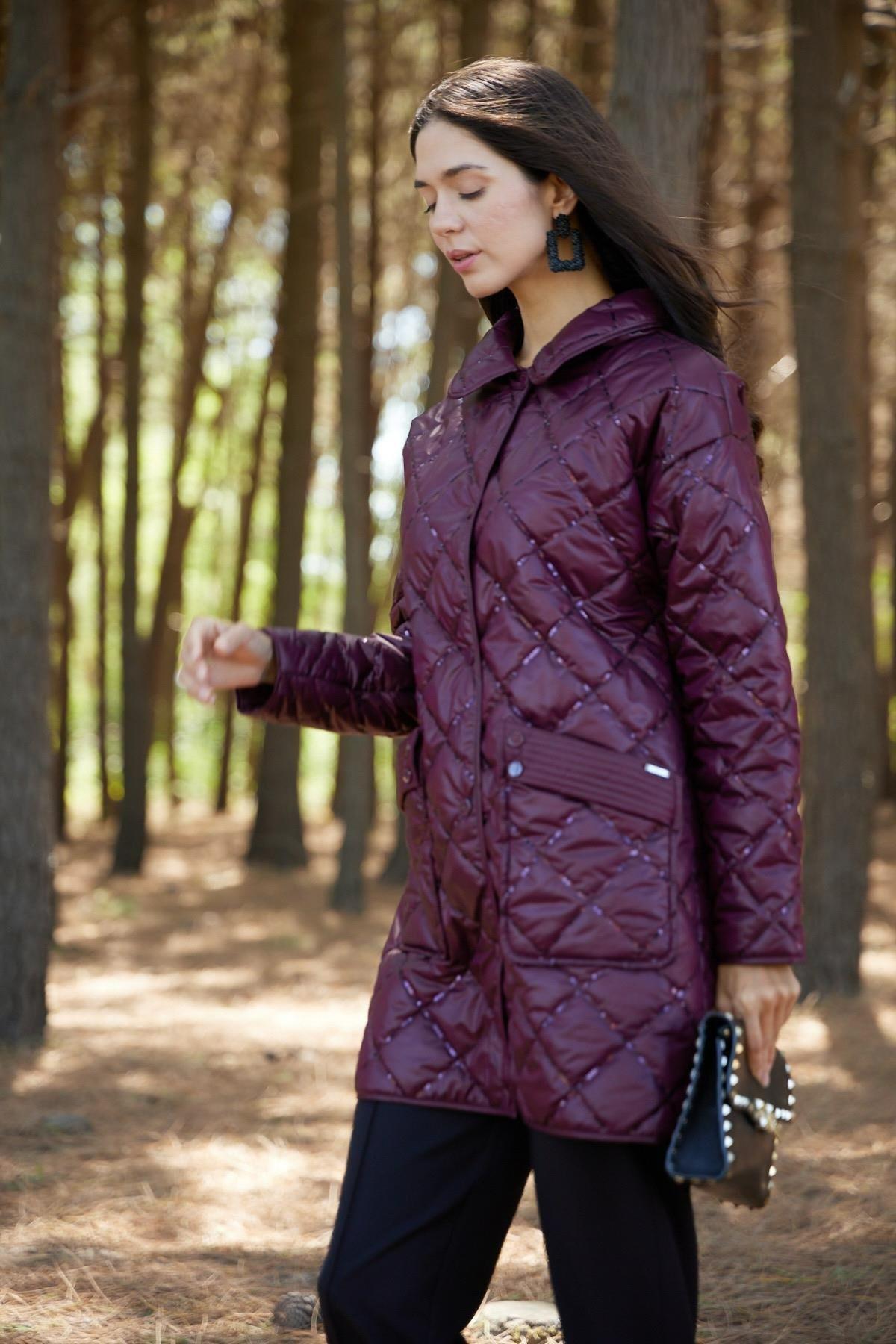 Moodbasic MB15.167 PUL NAKIŞLI KAPİTONE MONT - CHERRY