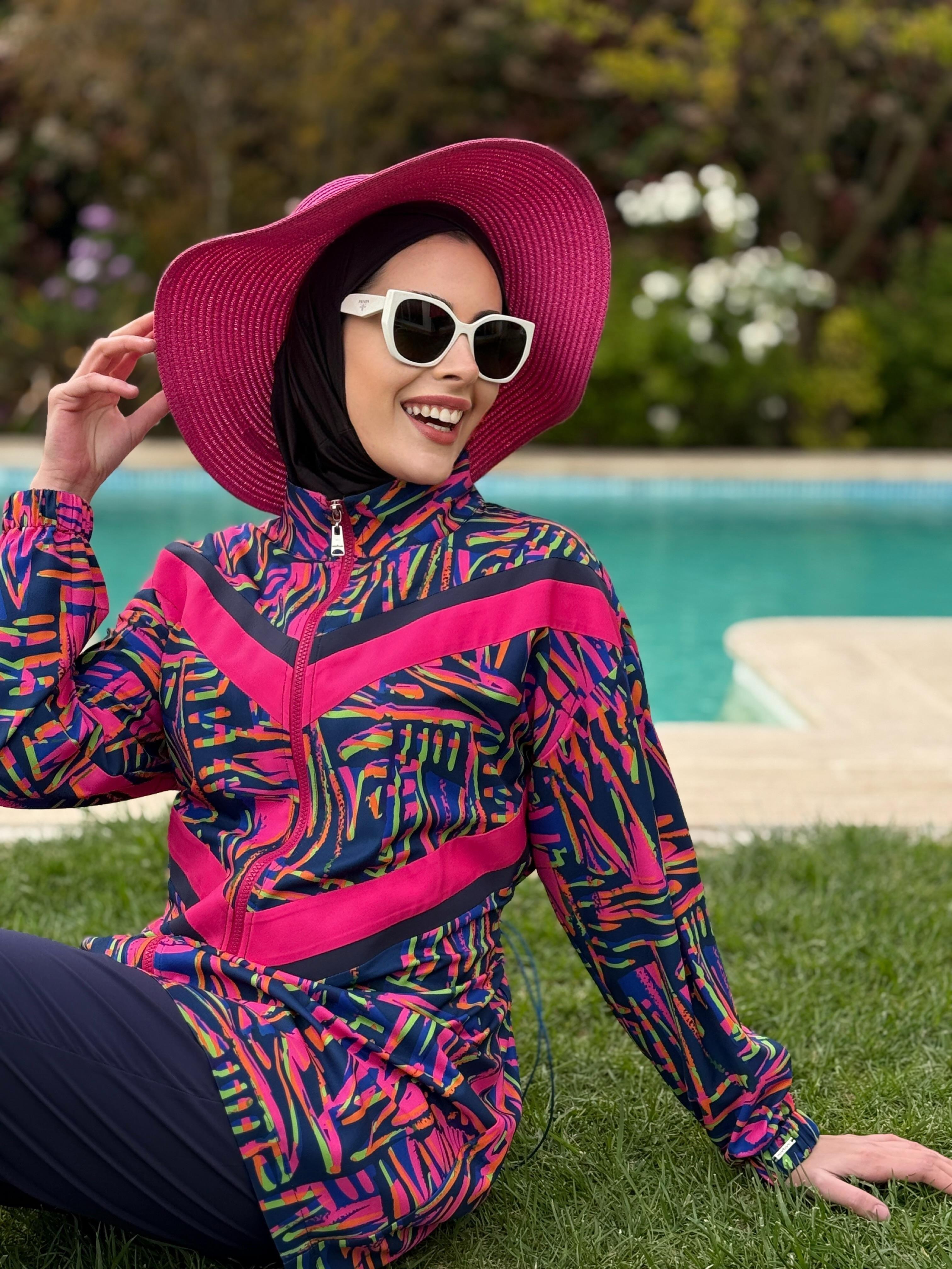 Moodbasic RENKLİ DESENLİ TESETTÜR MAYO - FUŞYA