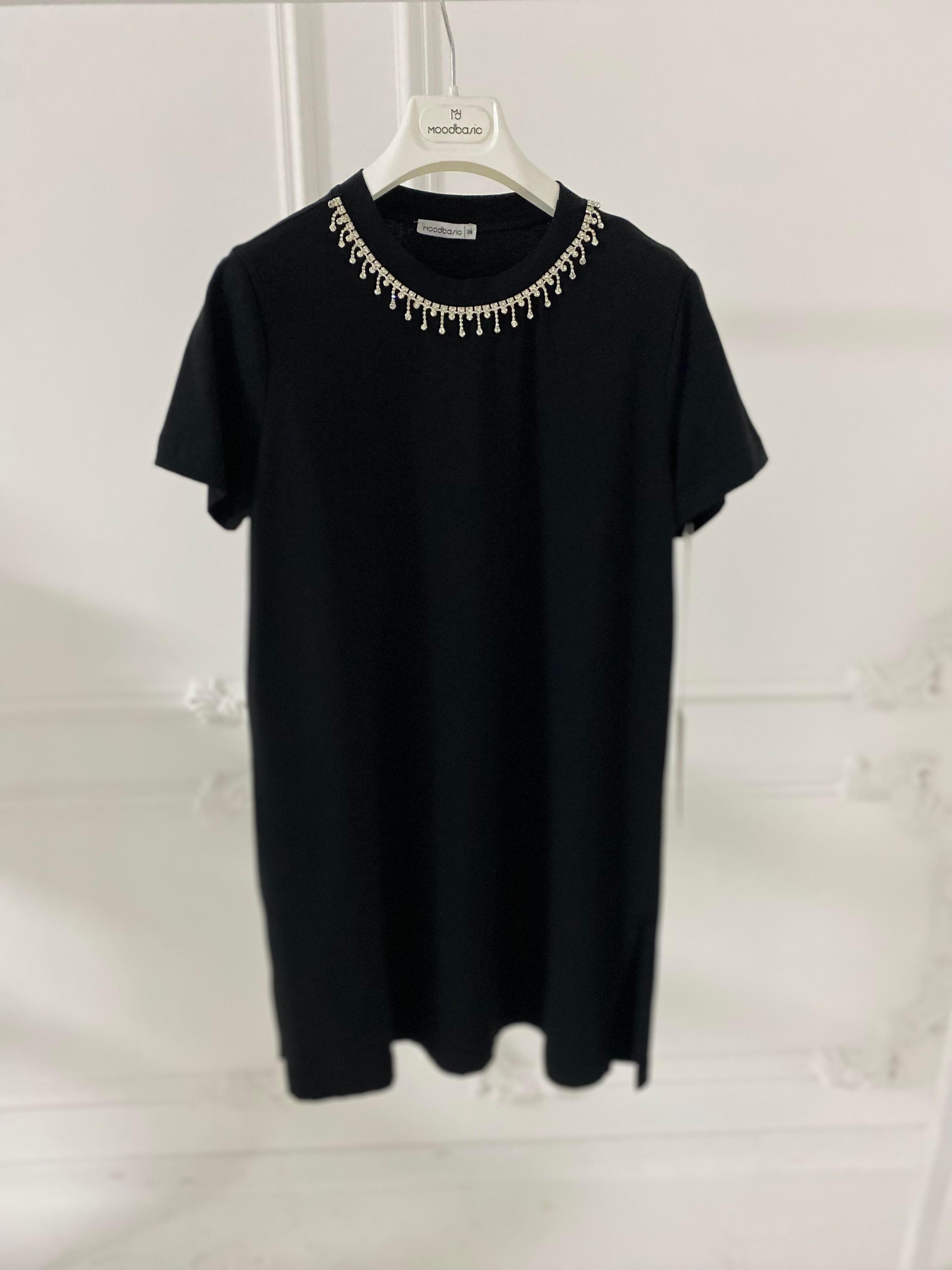 Moodbasic Taşlı Şeritli T-Shırt - Siyah