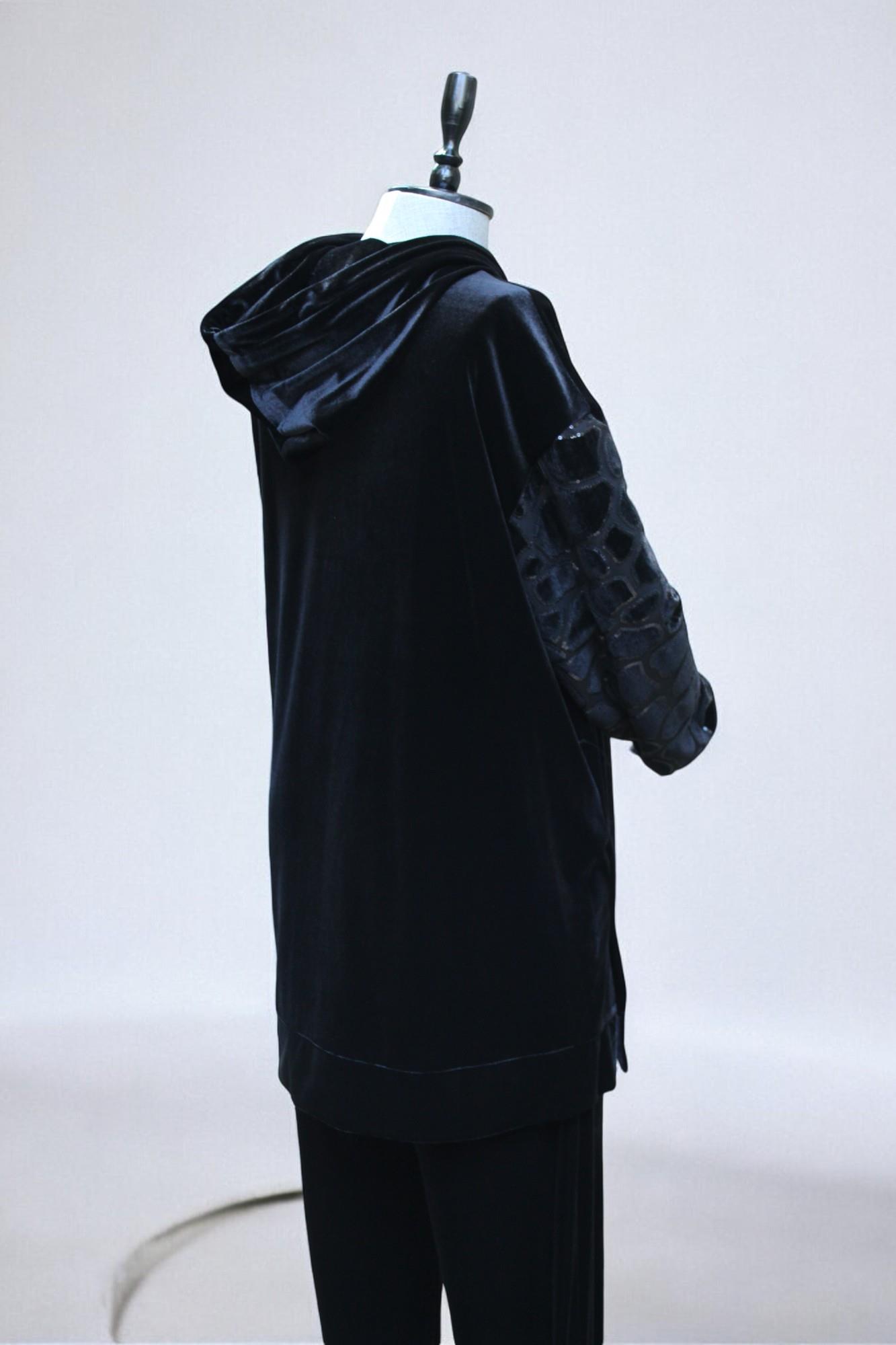 My312 KOLLARI DANTELLİ KADİFE TAKIM - SİYAH