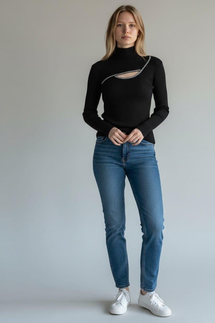 ON FASHION 26K.ON.KZK.60397.01 PENCERE DETAYLI TAŞLI - SİYAH