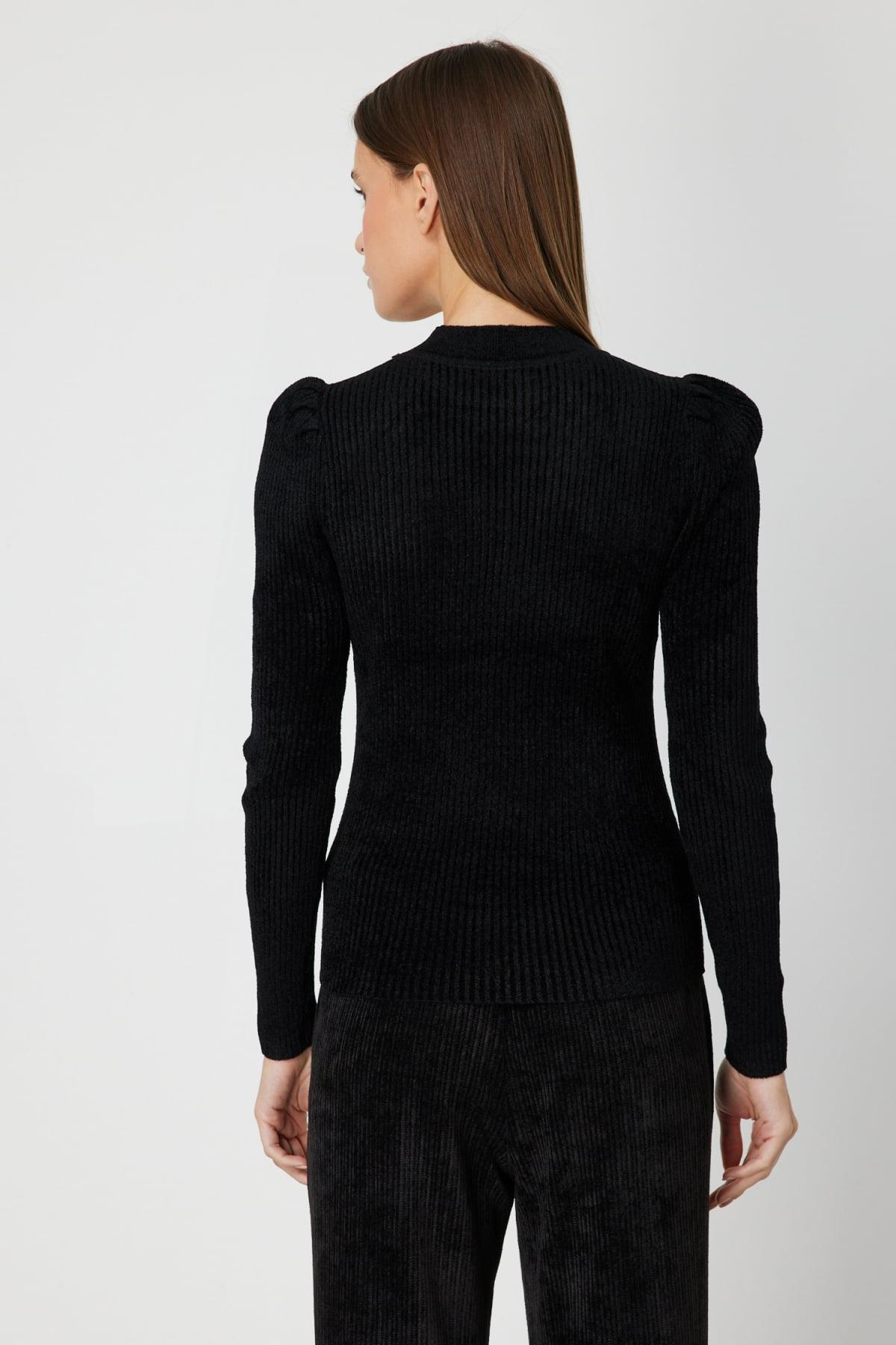 ON FASHION 26K.ON.KZK.60415.01 ÖNÜ TRANSPARAN TAŞLI KADİFE KAZAK - SİYAH