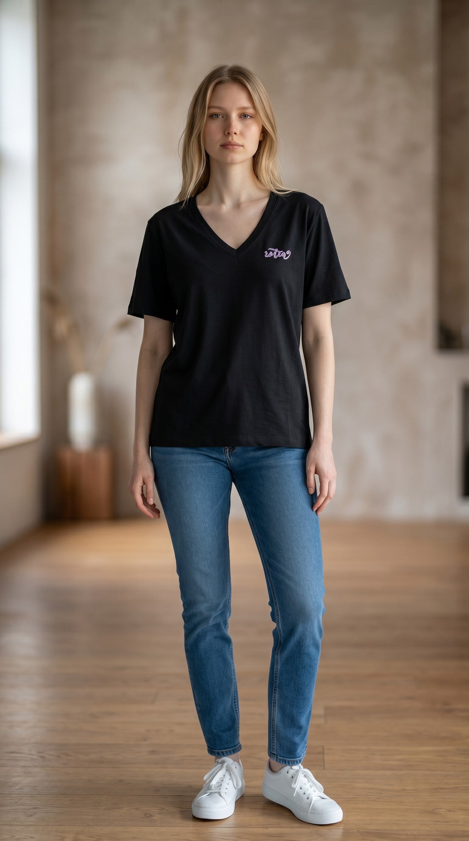 ON FASHION 26Y.ON.BLZ.71455.01 V YAKA YARIM KOL BLUZ - SİYAH