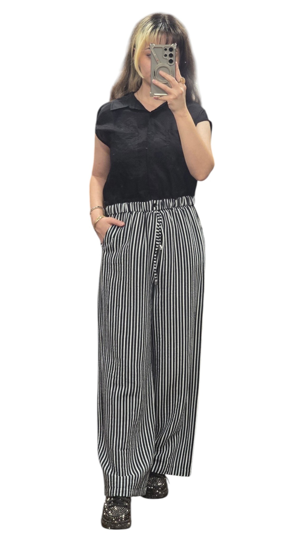 ON FASHION 26Y.ON.PNT.74903.01 BOL ÇİZGİLİ PANTOLON - SİYAH