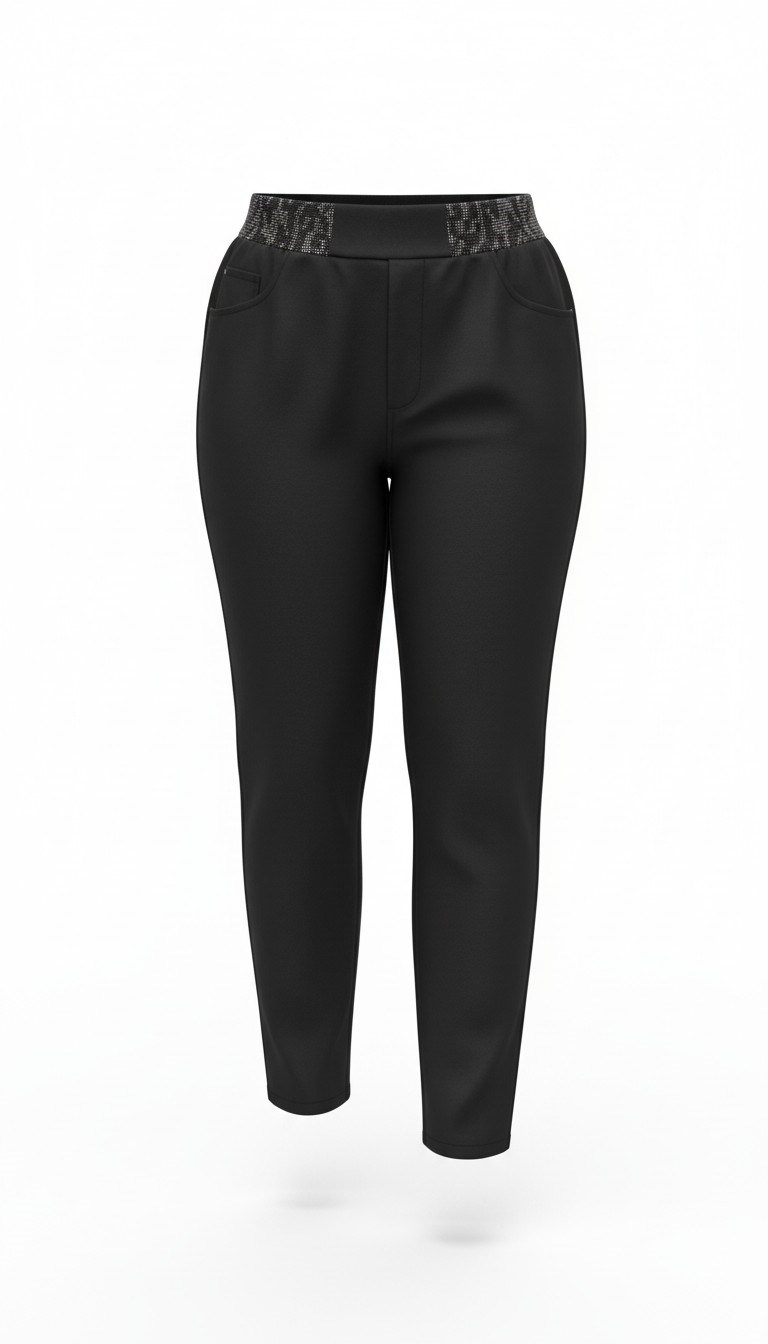 ON FASHION 26Y.ON.PNT.78103.01 BELİ LASTİKLİ TAŞLI BİLEK BOY PANTOLON - SİYAH