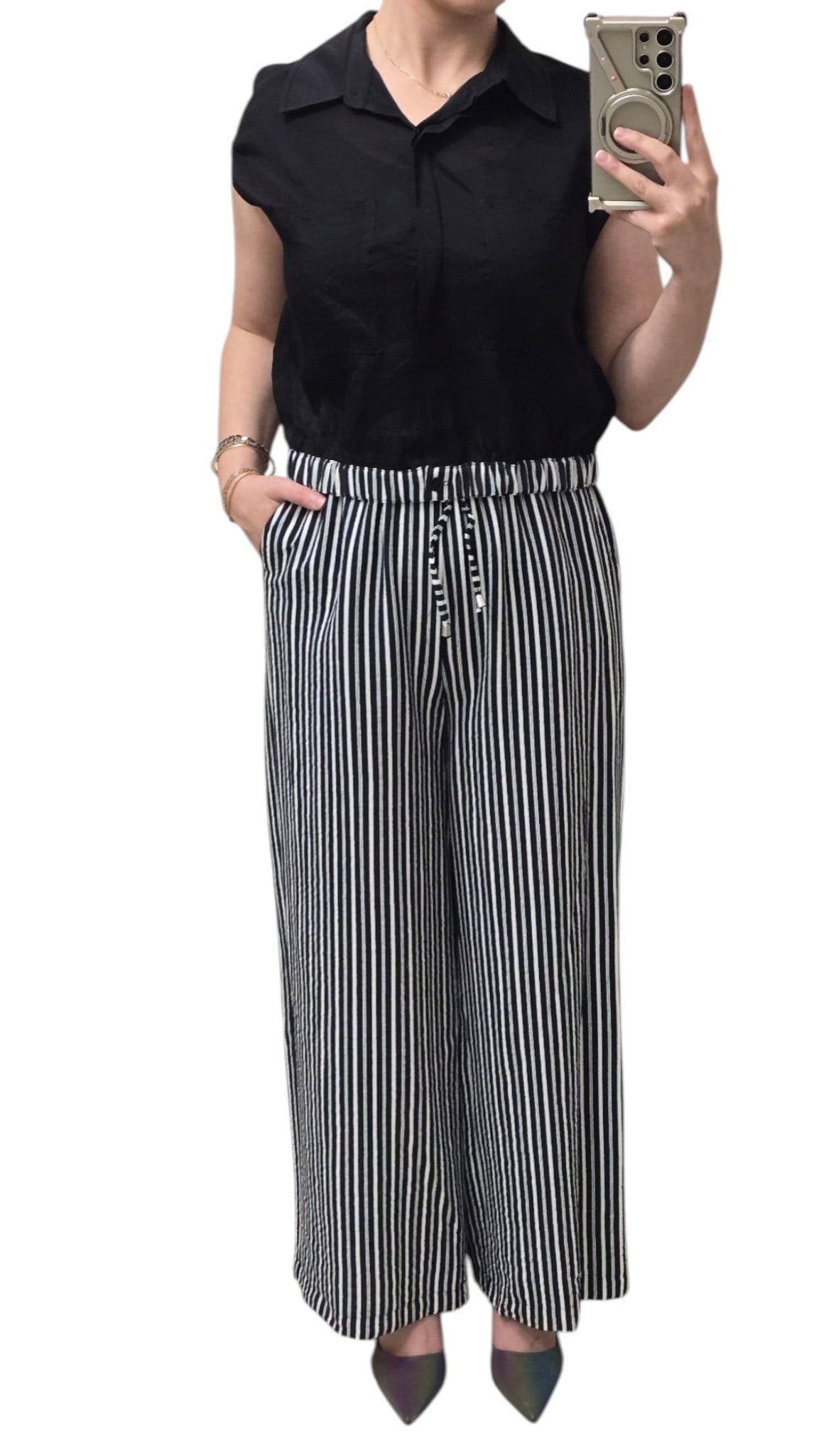 ON FASHION 26Y.ON.YLK.74902.01 ÇİZGİLİ DÜĞMELİ SIFIR YAKA YELEK - SİYAH