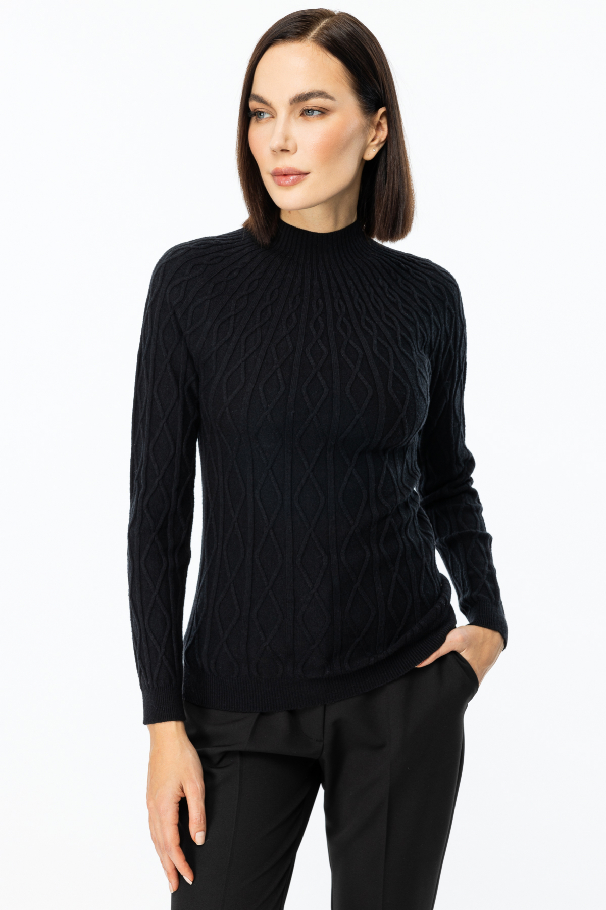 ON FASHION BAKLAVA DESENLİ SIFIR YAKA KAZAK - SİYAH