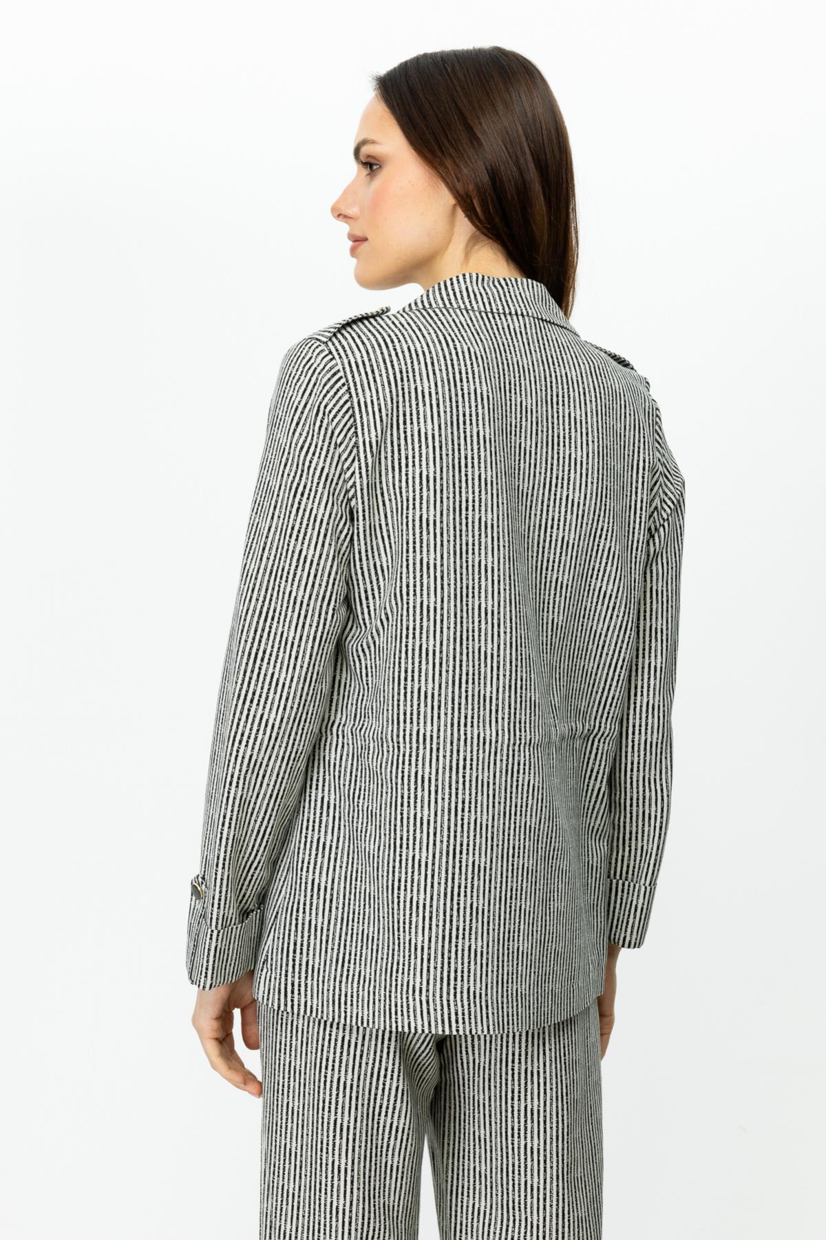 ON FASHION Beli Bağcıklı Çizgili Ceket - SİYAH