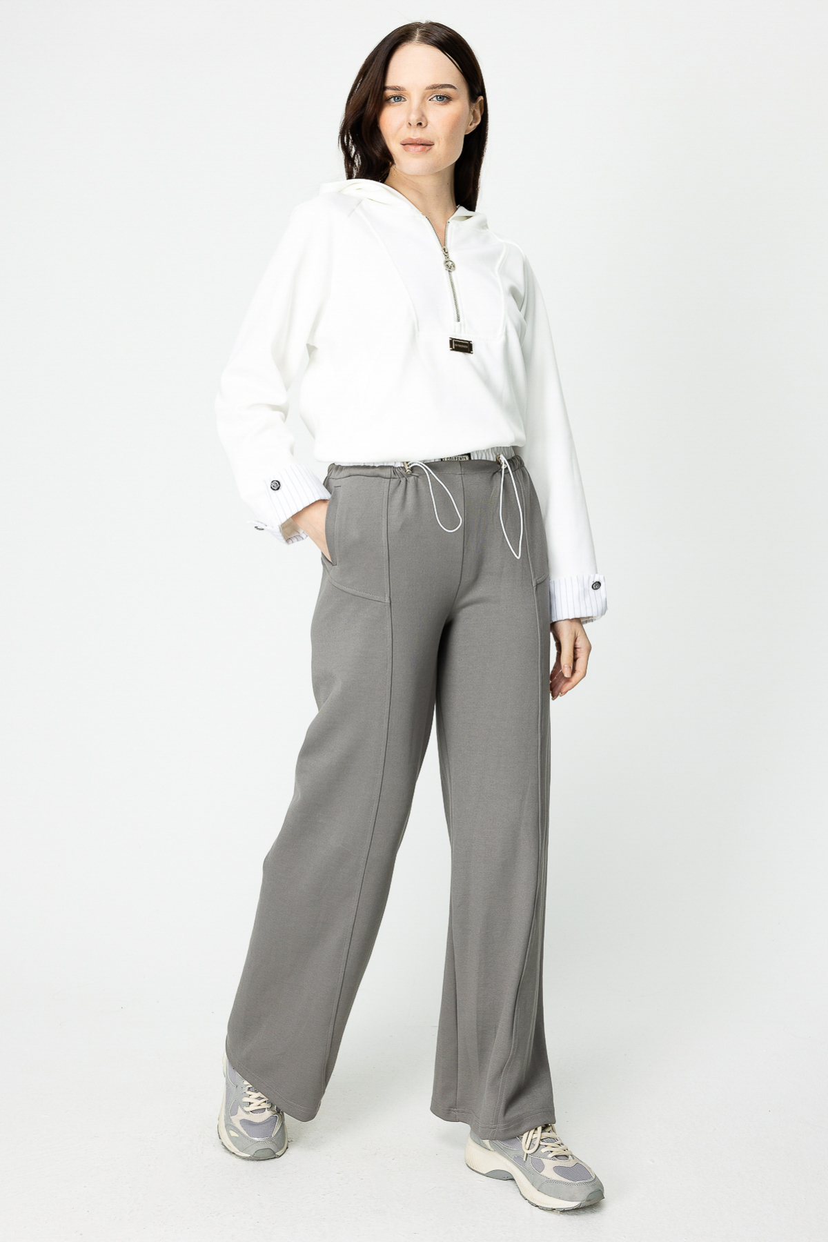 ON FASHION Beli Lastikli Detaylı Pantolon - Gri