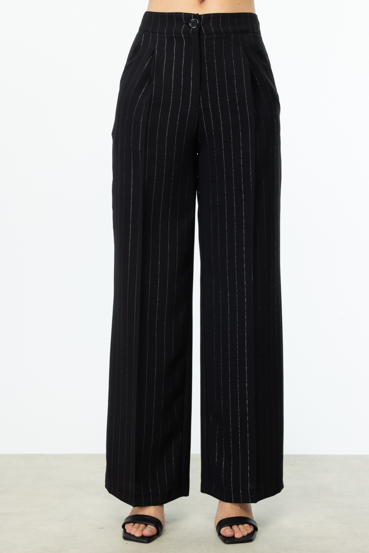 ON FASHION BOL ÇİZGİLİ PANTOLON - SİYAH