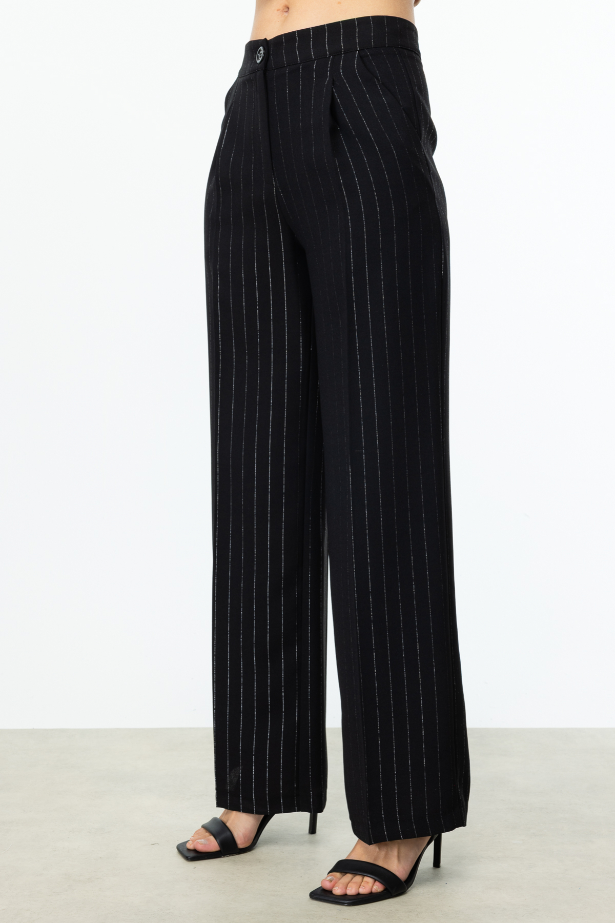 ON FASHION BOL ÇİZGİLİ PANTOLON - SİYAH