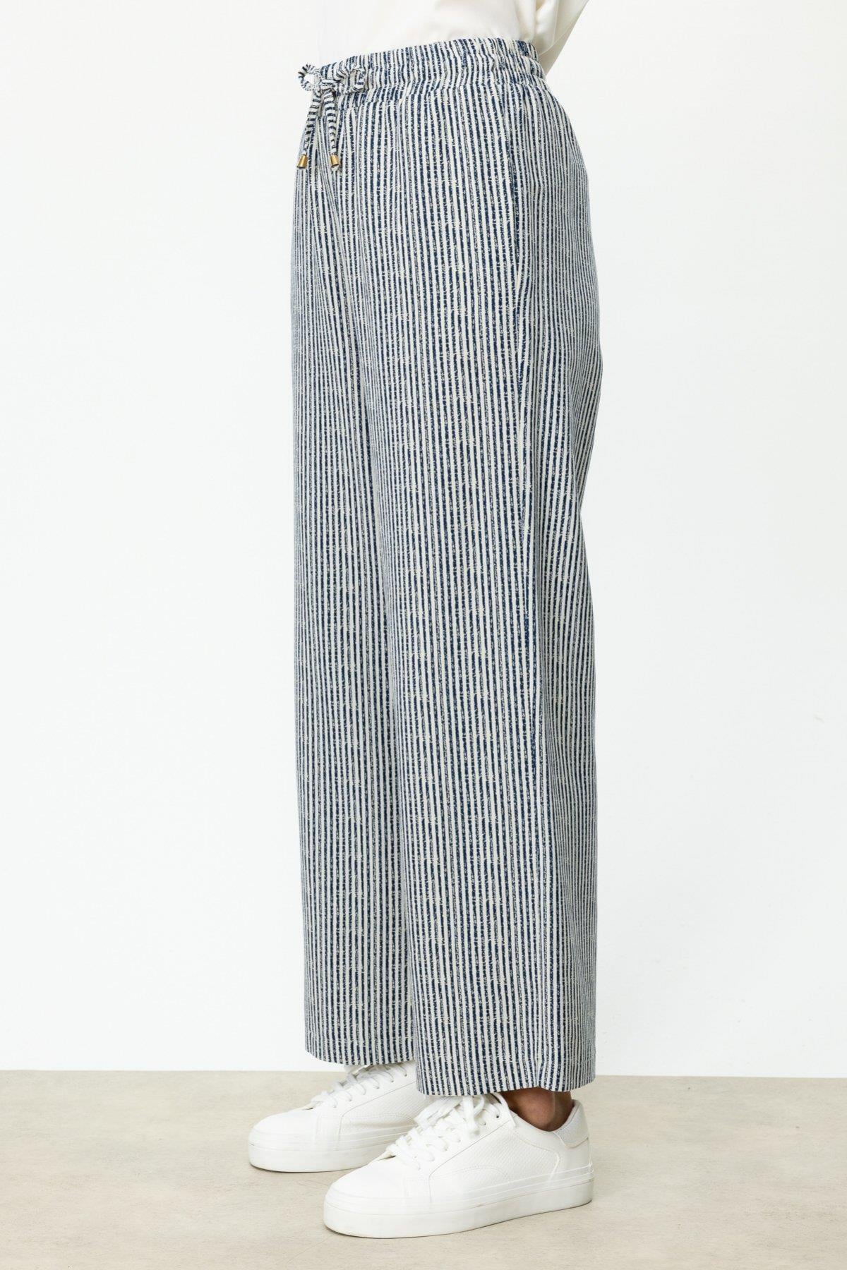 ON FASHION Çizgi Desenli Bol Paça Pantolon - LACİVERT