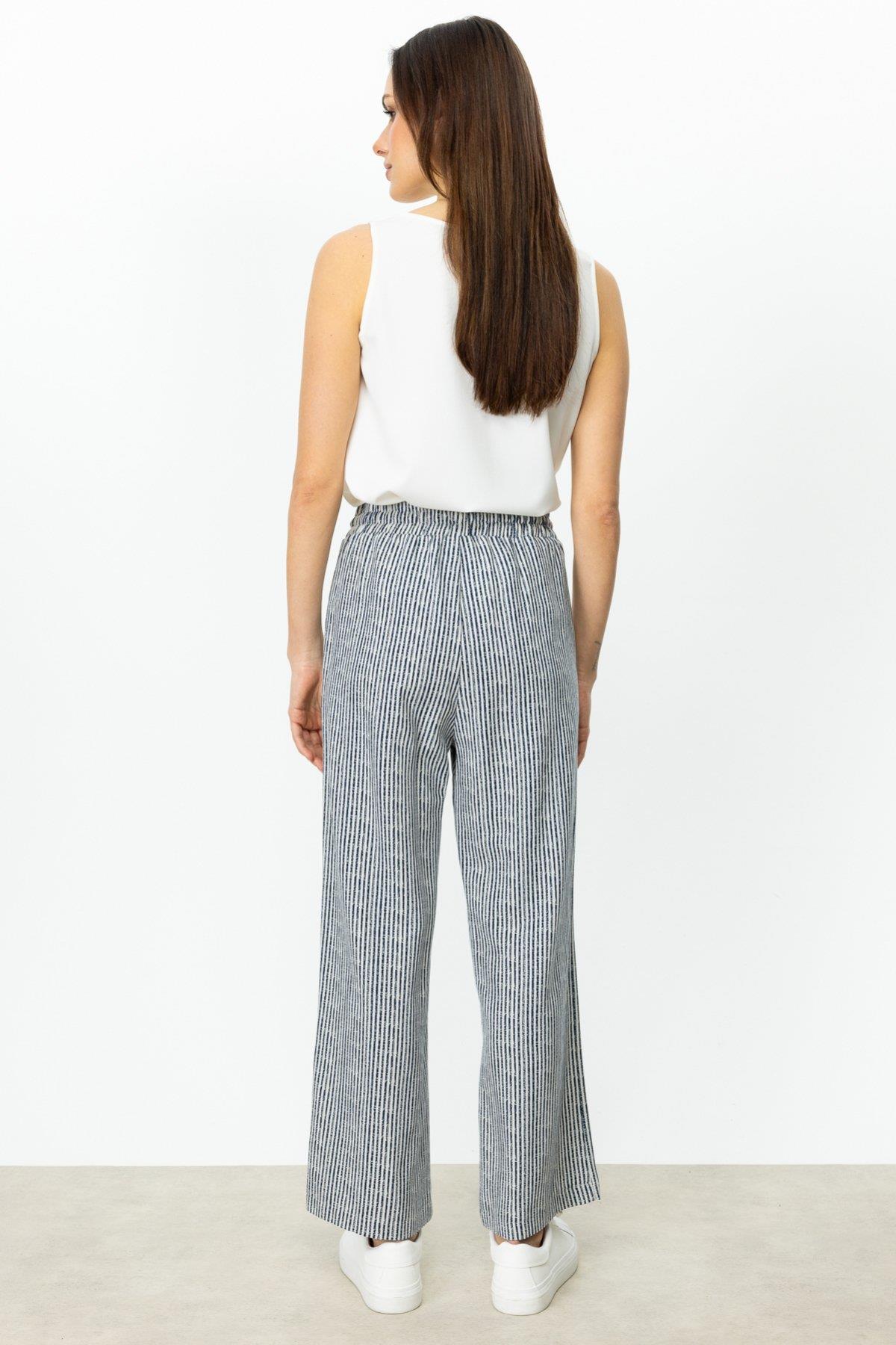 ON FASHION Çizgi Desenli Bol Paça Pantolon - LACİVERT