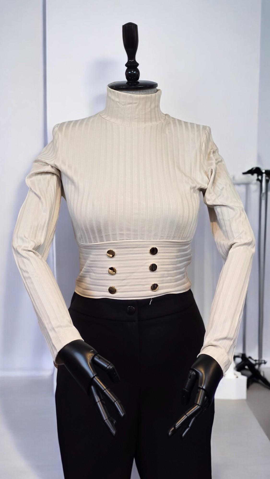 ON FASHION DİK YAKA DÜĞMELİ BLUZ - KUM