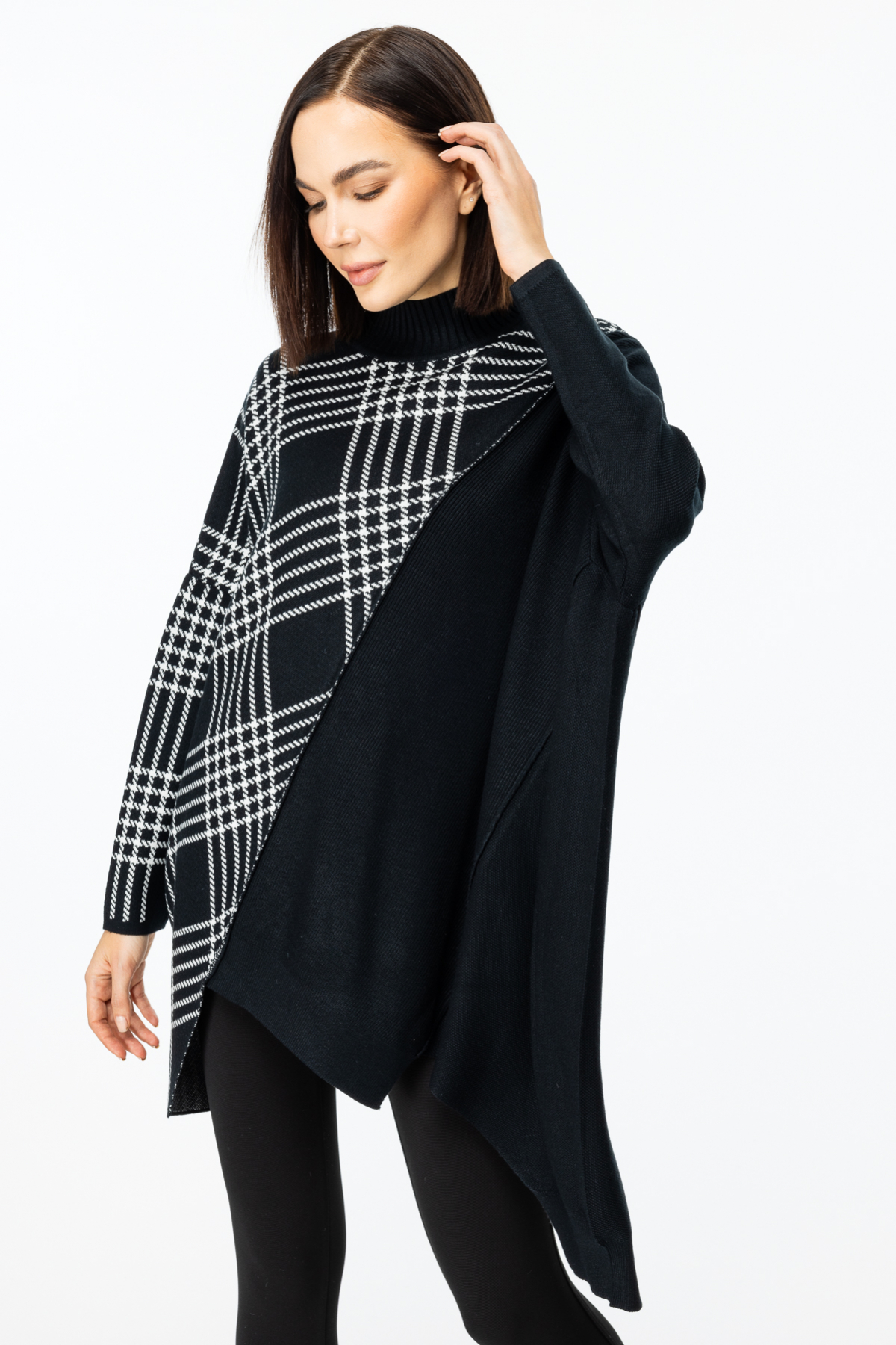 ON FASHION DİK YAKA ÖNÜ PARÇALI TUNİK - SİYAH