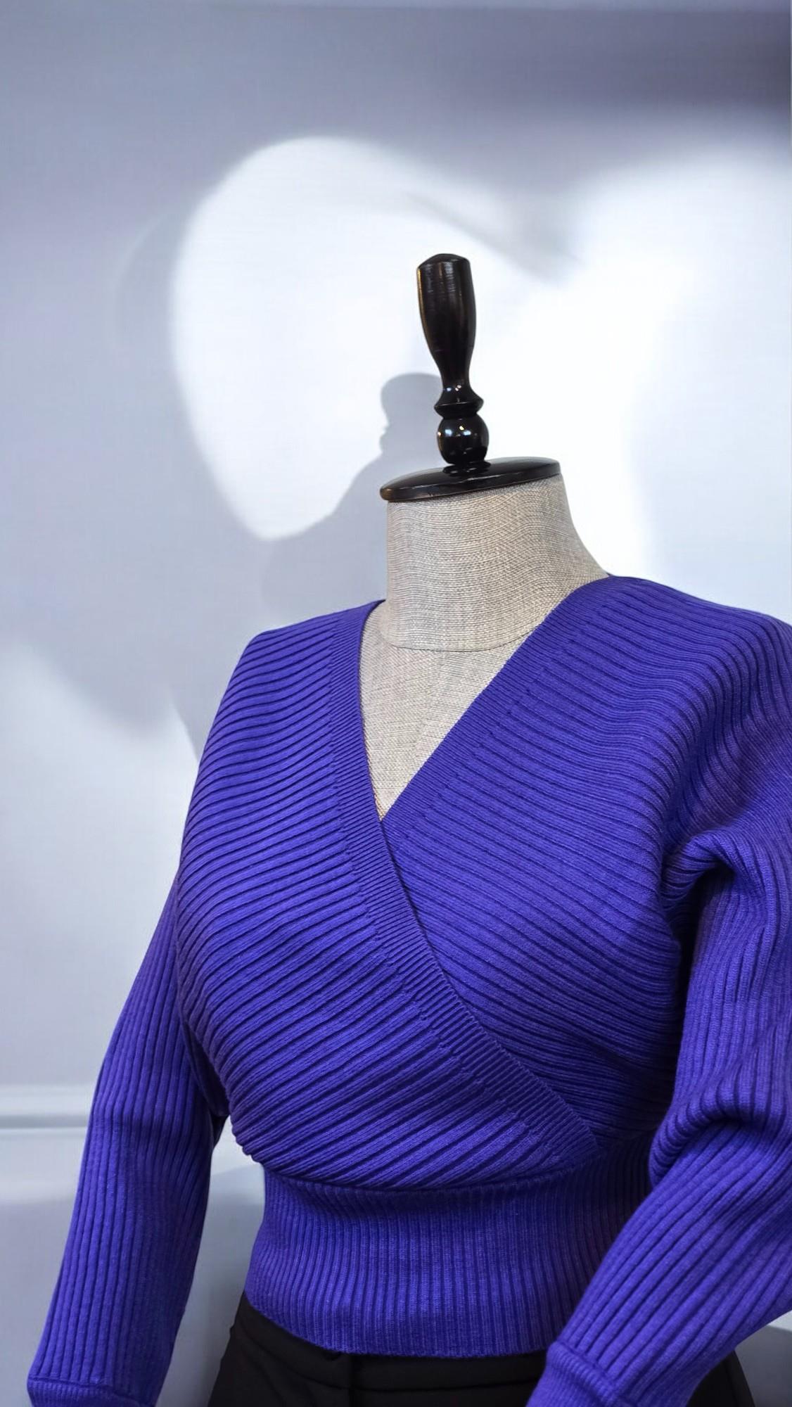 ON FASHION FİYONLU ÖN ARKA V KAZAK - SAKS