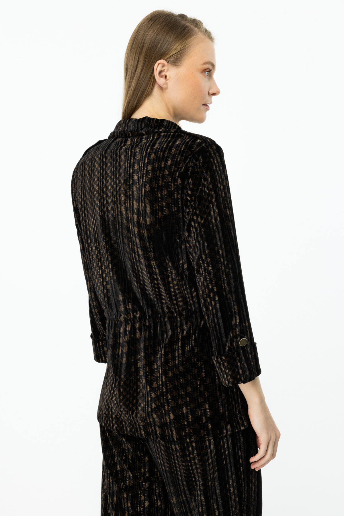 ON FASHION KADİFE KUMAŞ BELİ BAĞCIKLI CEKET - KAHVE