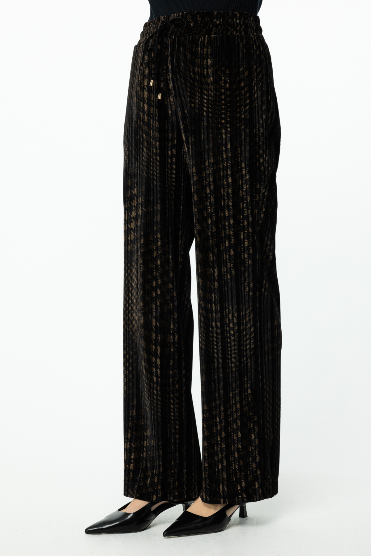 ON FASHION KADİFE KUMAŞ BELİ LASTİKLİ PANTOLON - KAHVE