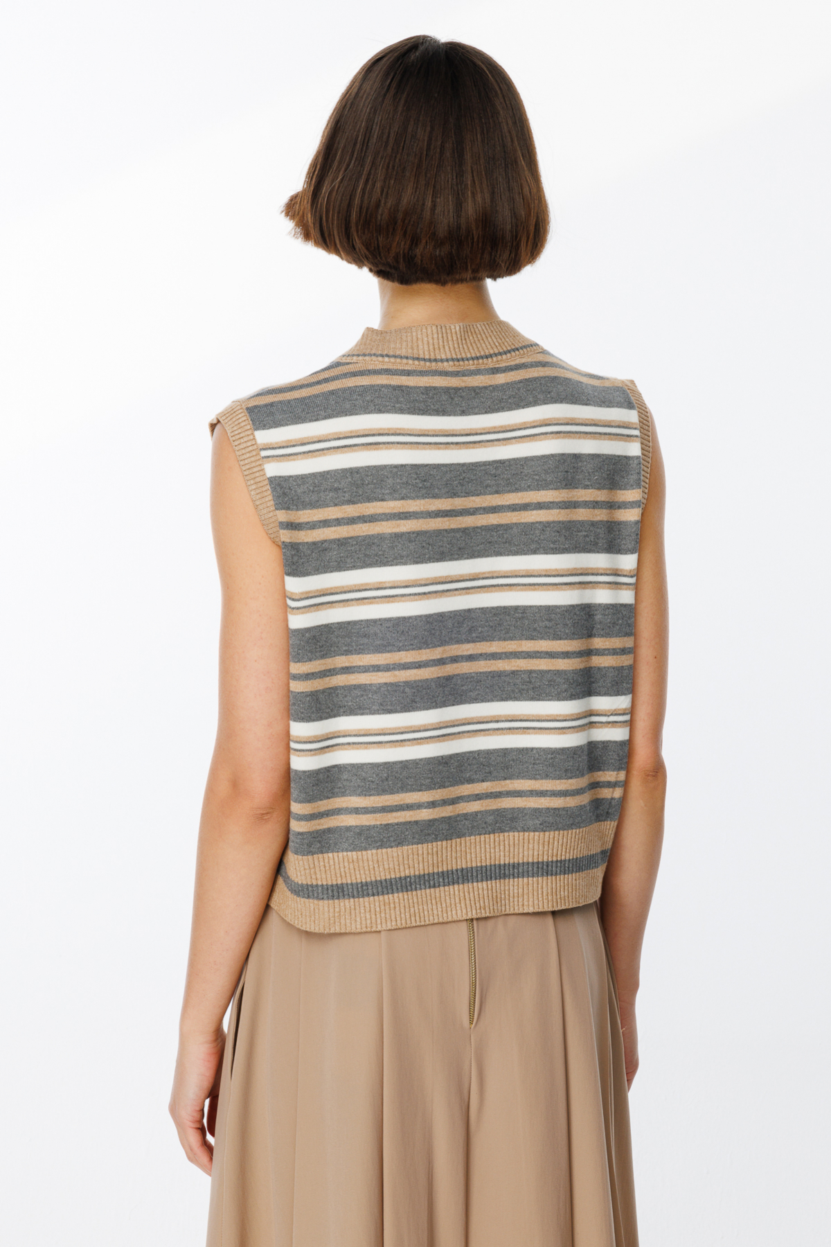 ON FASHION KRUVAZE ÇİZGİLİ SÜVETER - BEJ