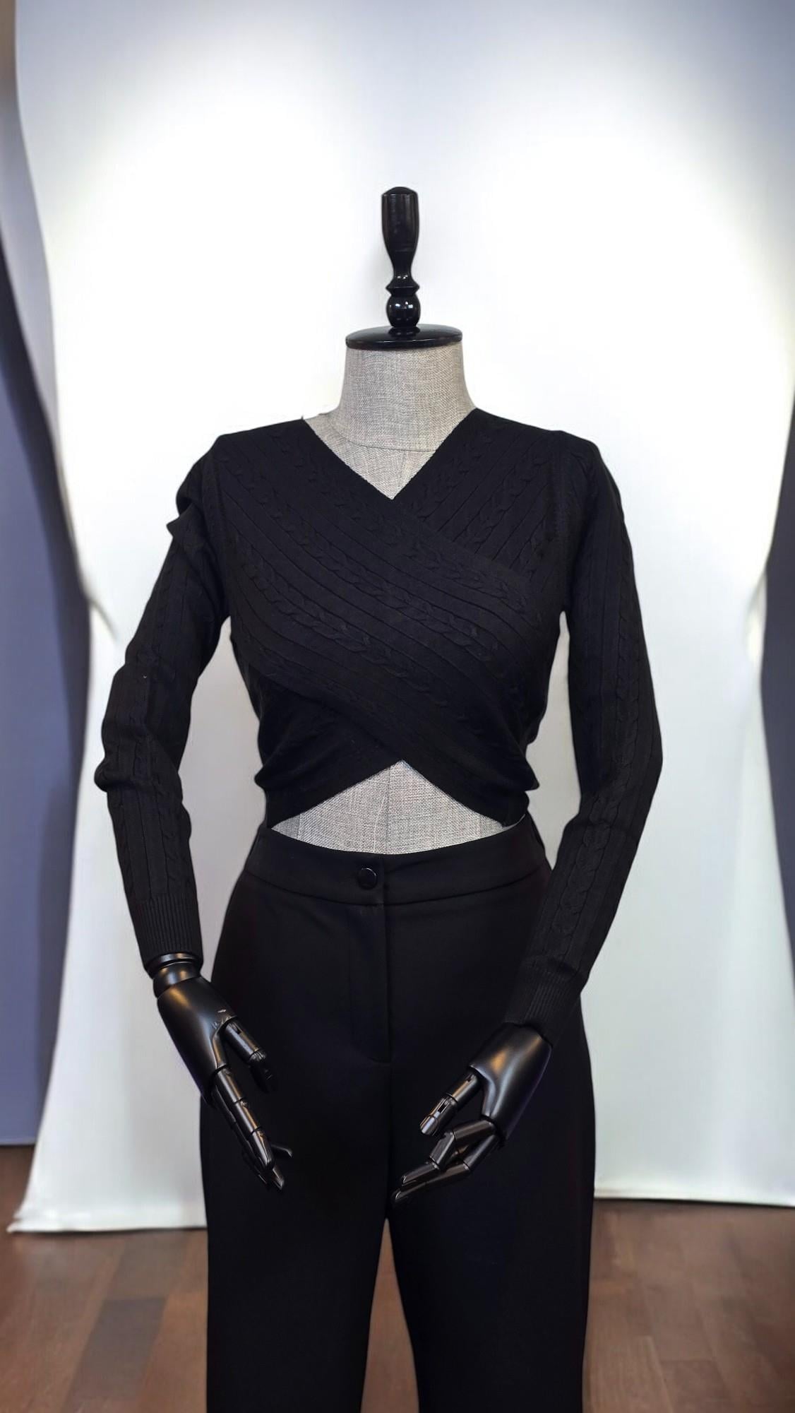 ON FASHION KRUVAZE ÖRGÜ DESENLİ KAZAK
