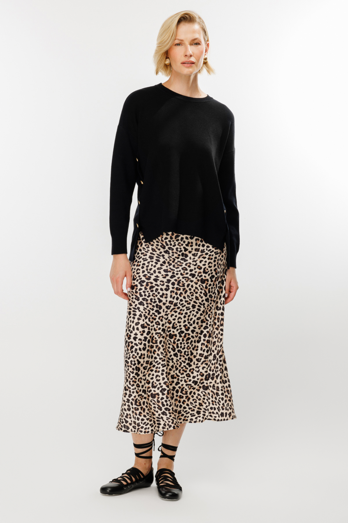 ON FASHION Saten Mide Boy Etek - Leopar