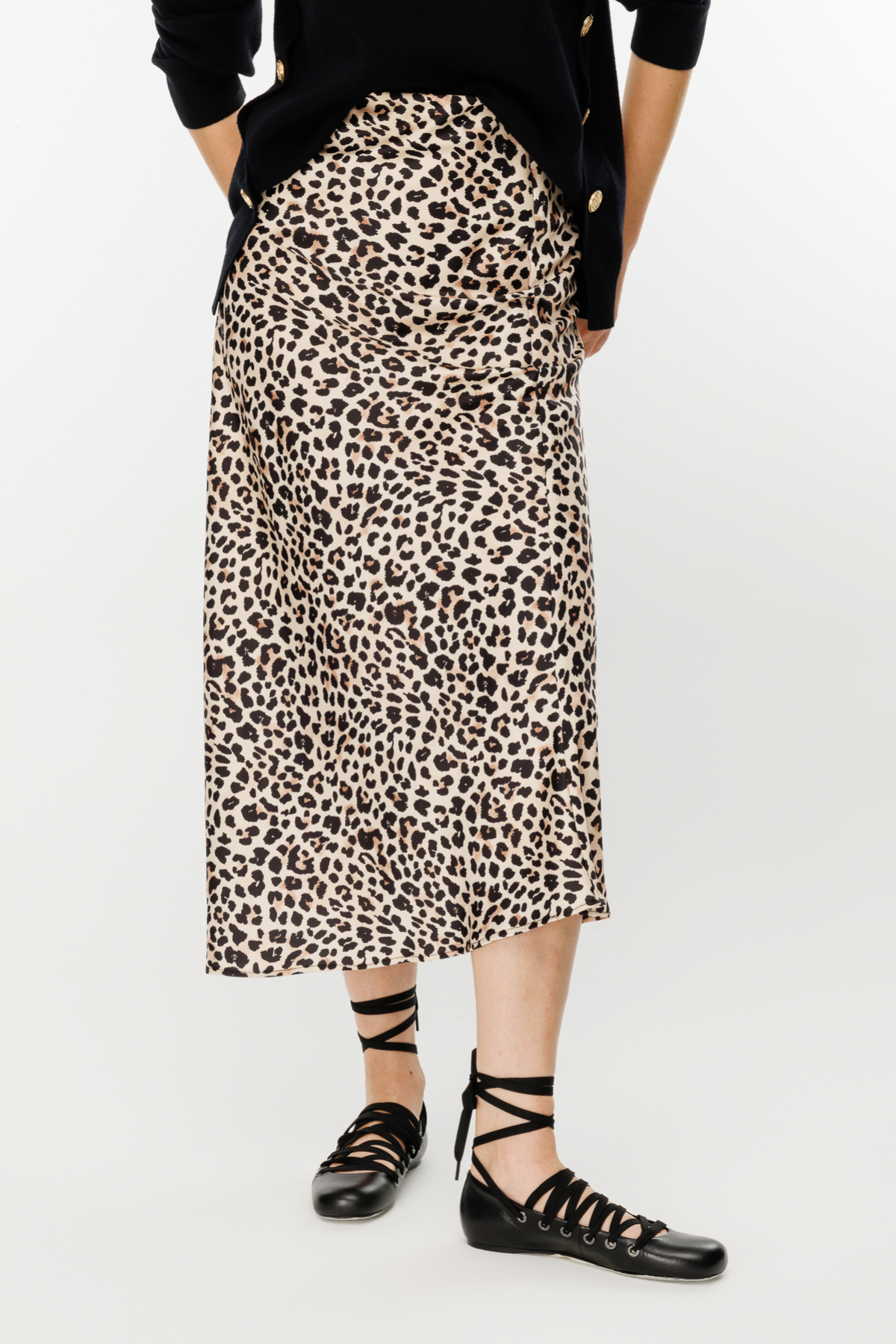 ON FASHION Saten Mide Boy Etek - Leopar