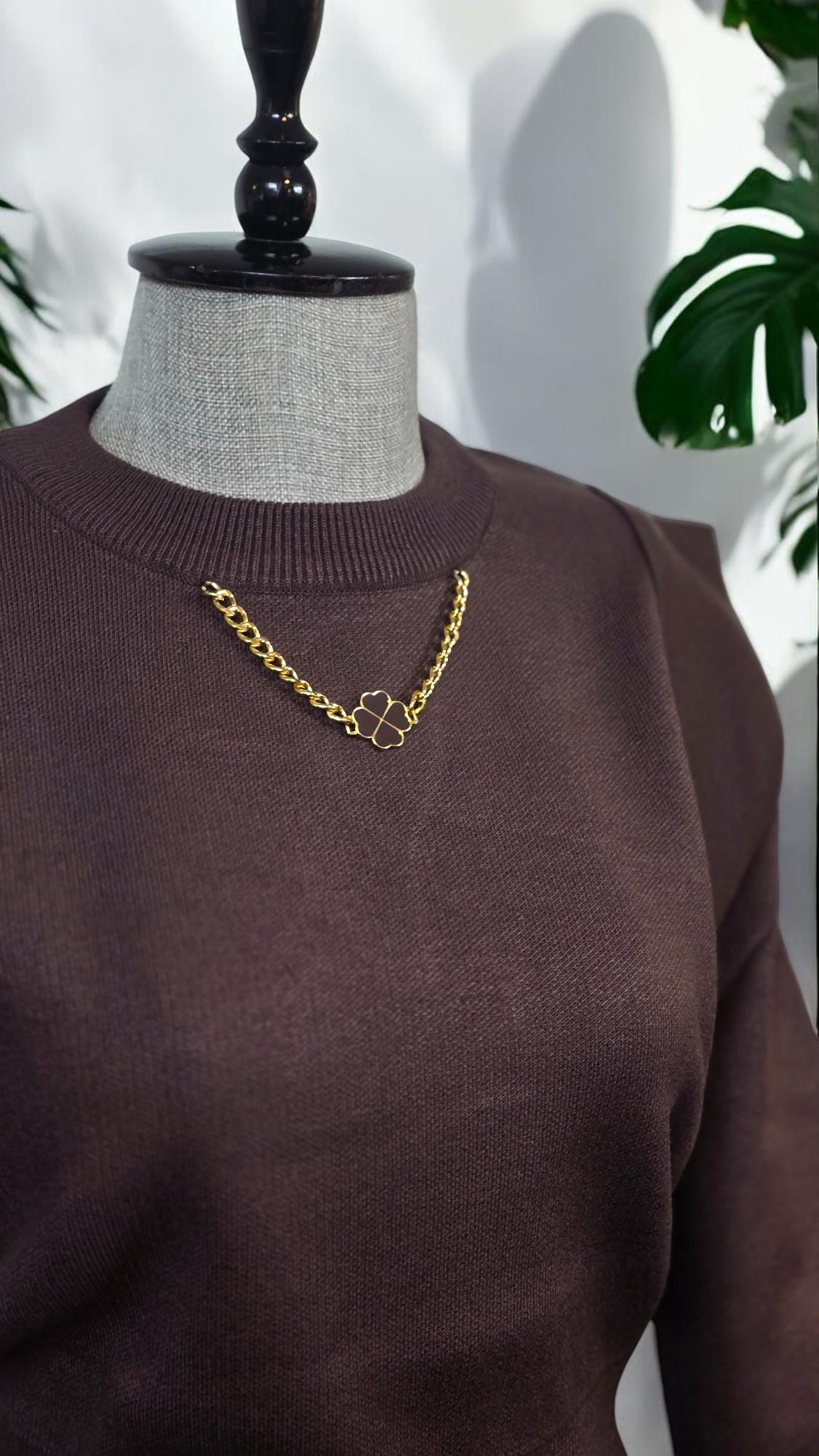 ON FASHION Sıfır Yaka Kısa Kazak - Kahve
