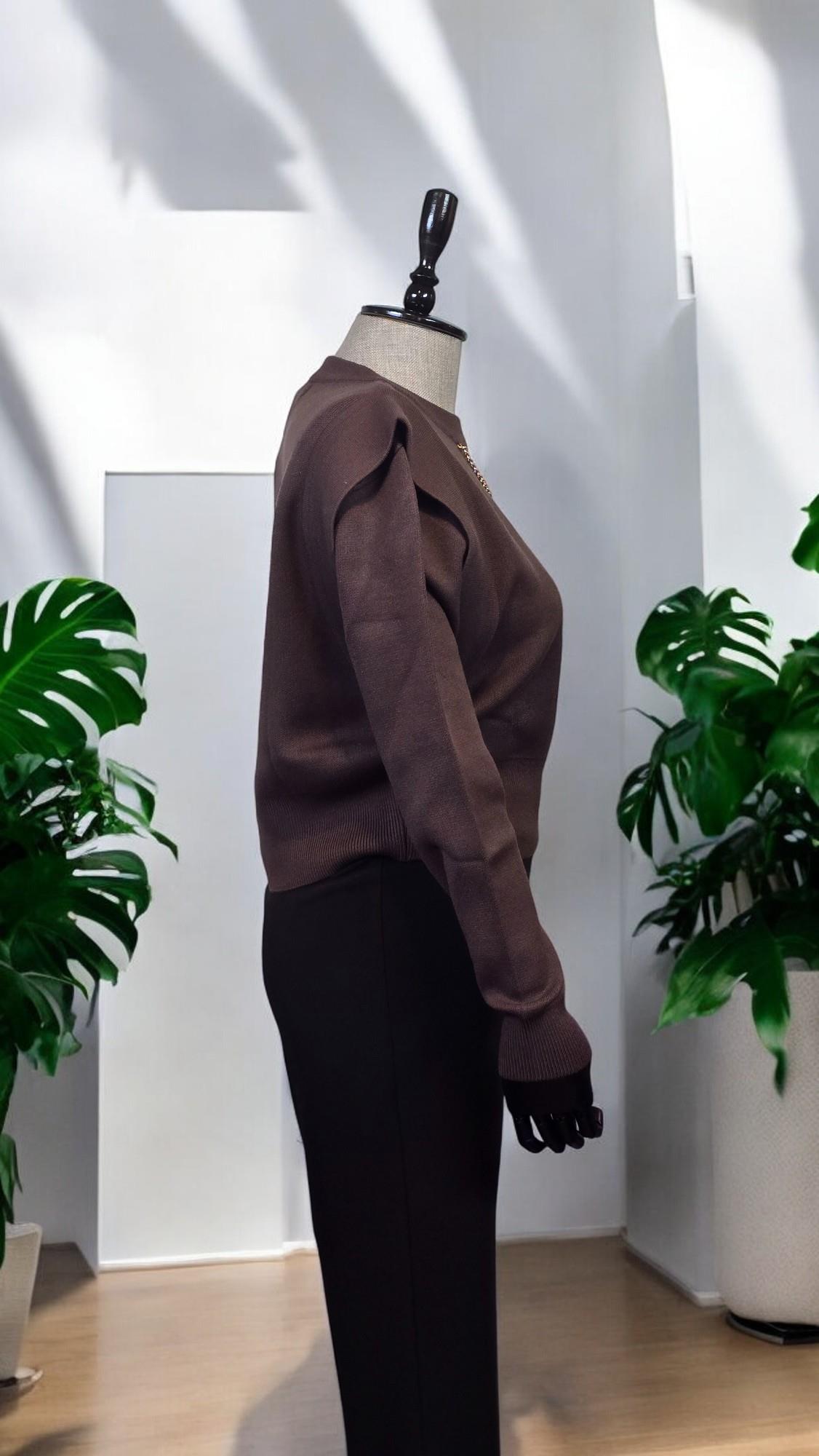 ON FASHION Sıfır Yaka Kısa Kazak - Kahve
