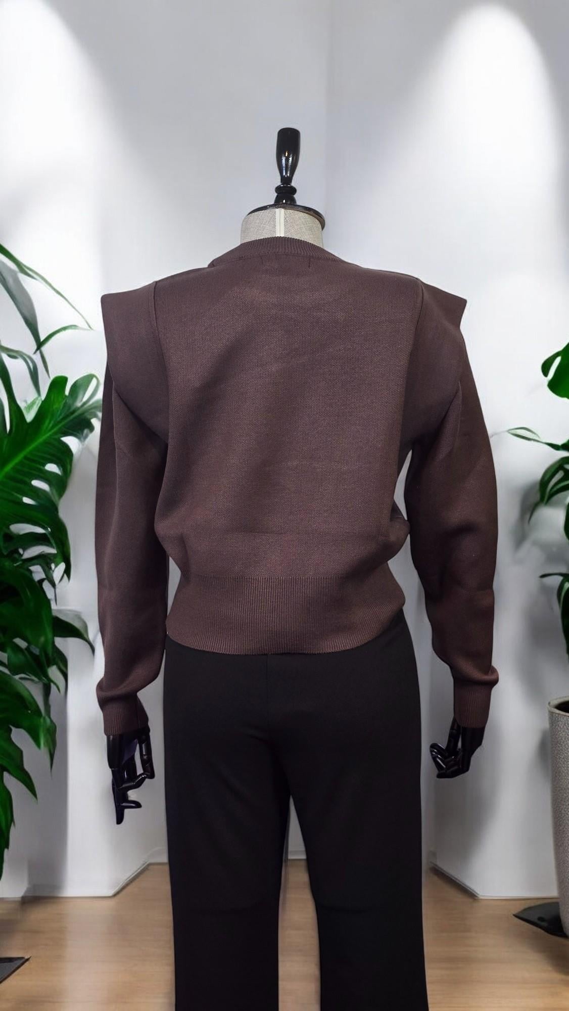 ON FASHION Sıfır Yaka Kısa Kazak - Kahve