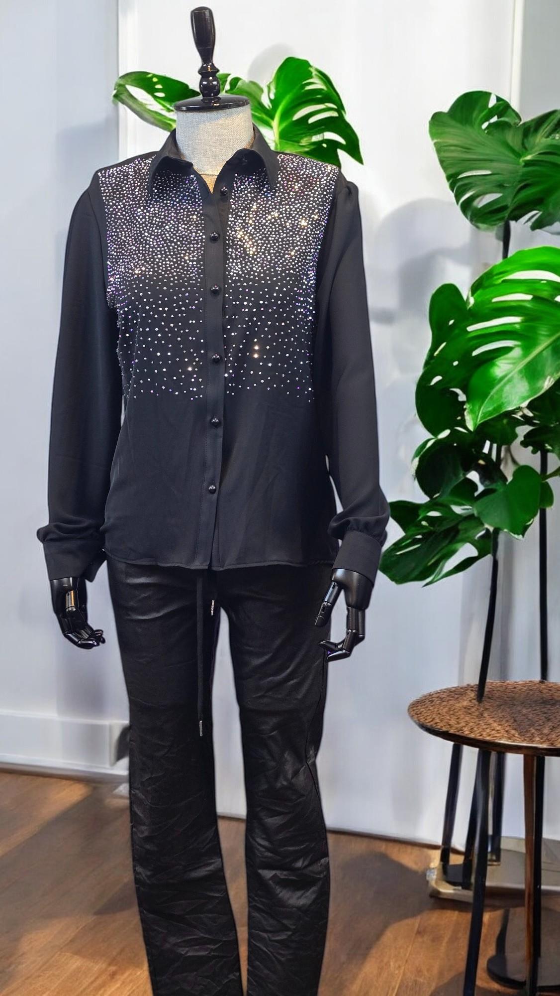 ON FASHION TAŞ DETAYLI GÖMLEK - SİYAH