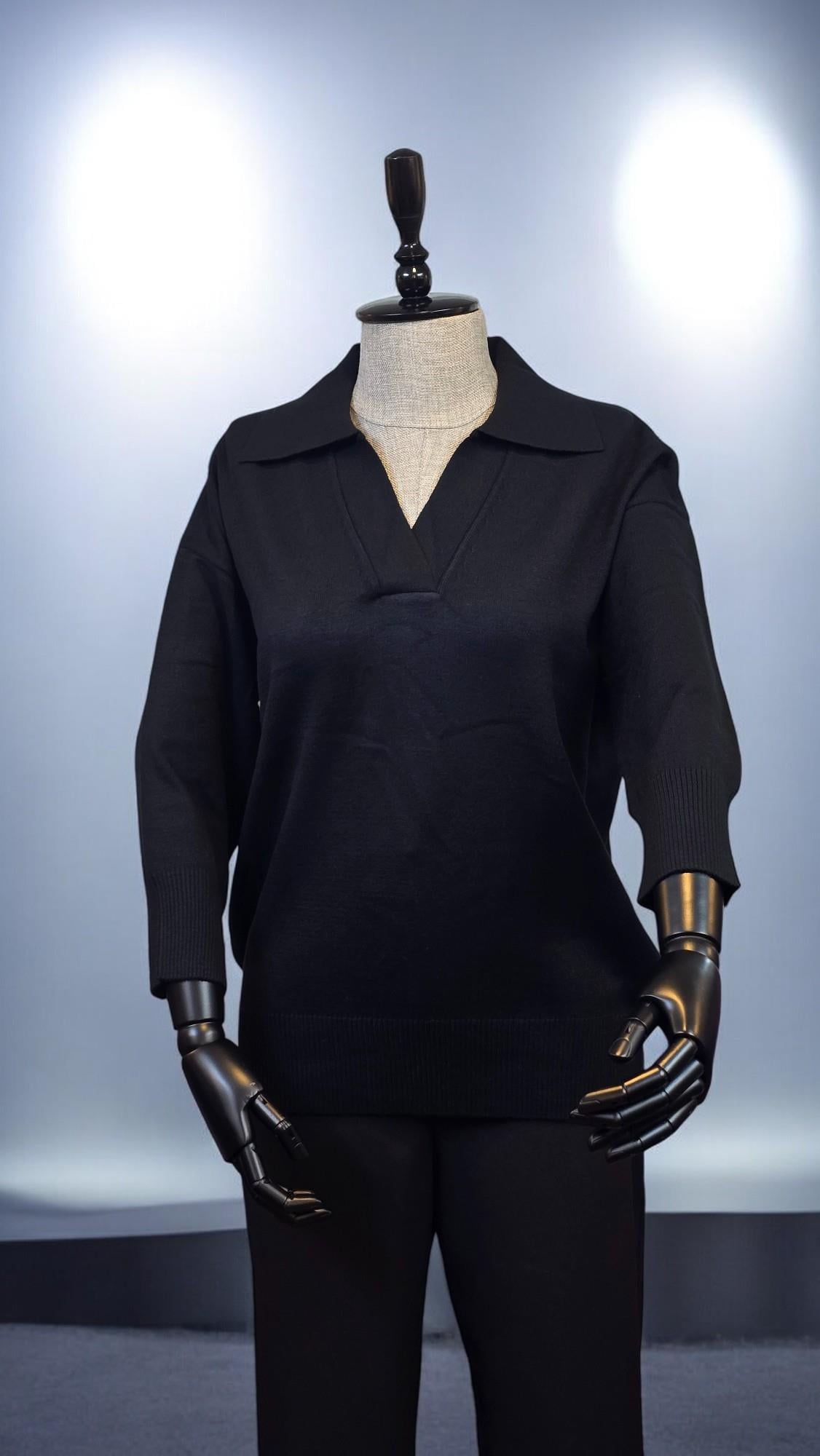 ON FASHION TRUVAKAR KOL PATLI POLO YAKA BLUZ - SİYAH