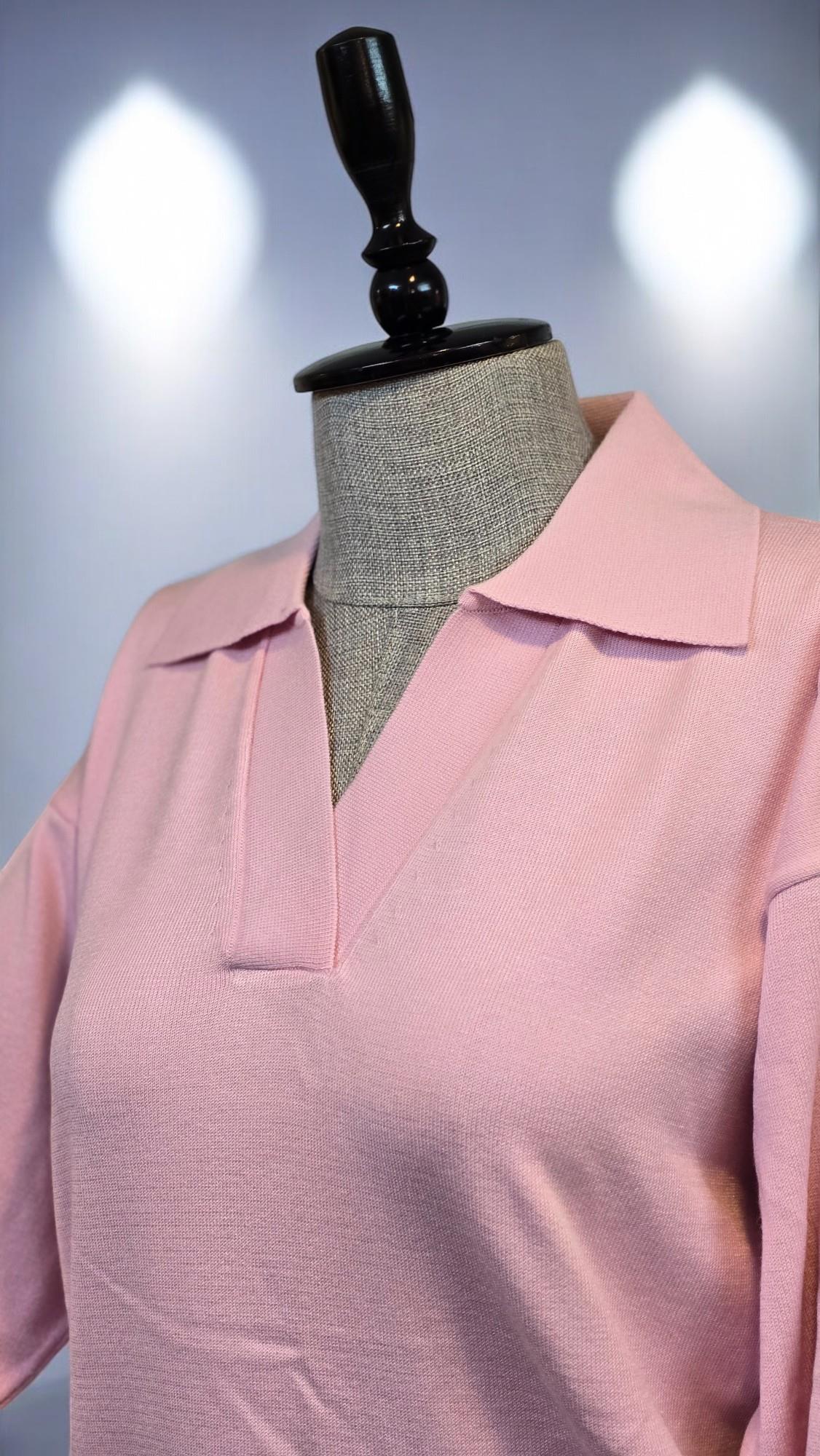 ON FASHION TRUVAKAR KOL PATLI POLO YAKA BLUZ - PEMBE