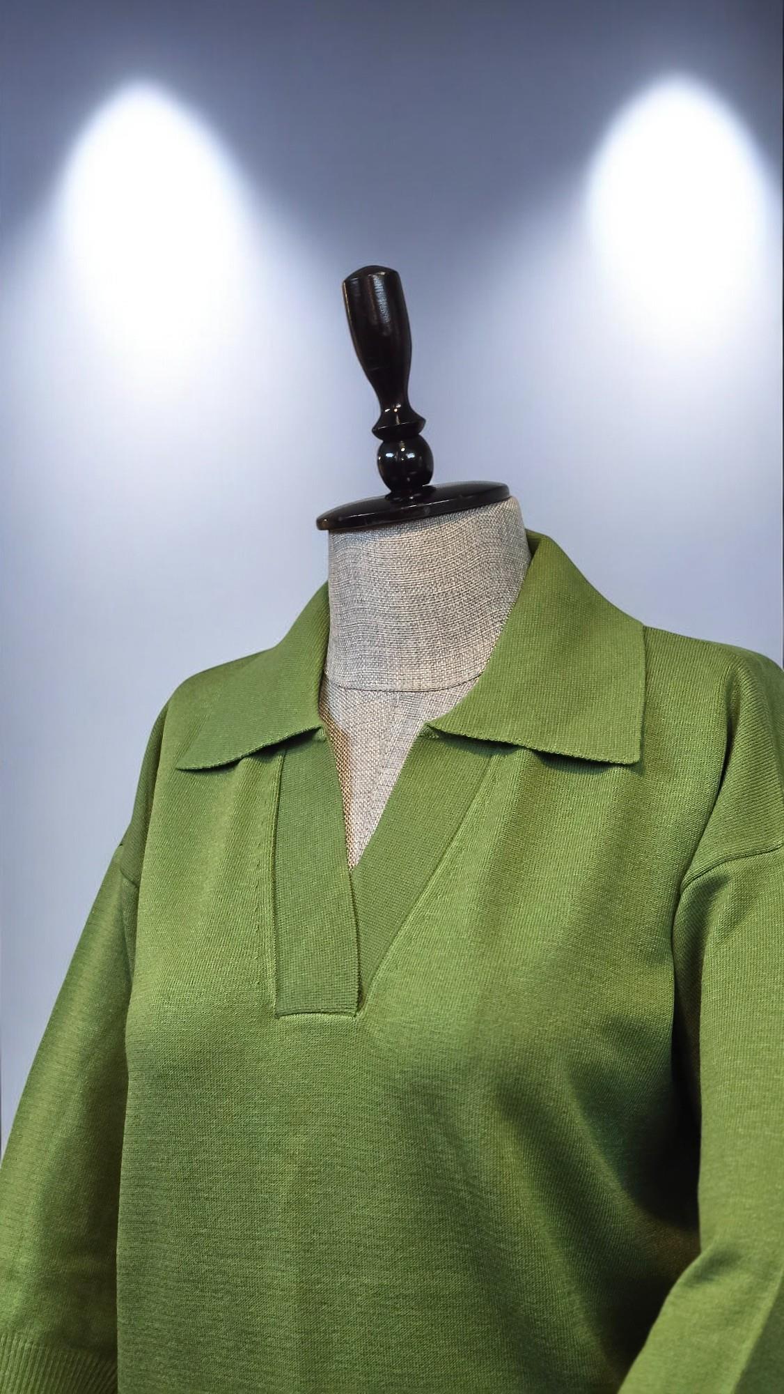 ON FASHION TRUVAKAR KOL PATLI POLO YAKA BLUZ - YEŞİL