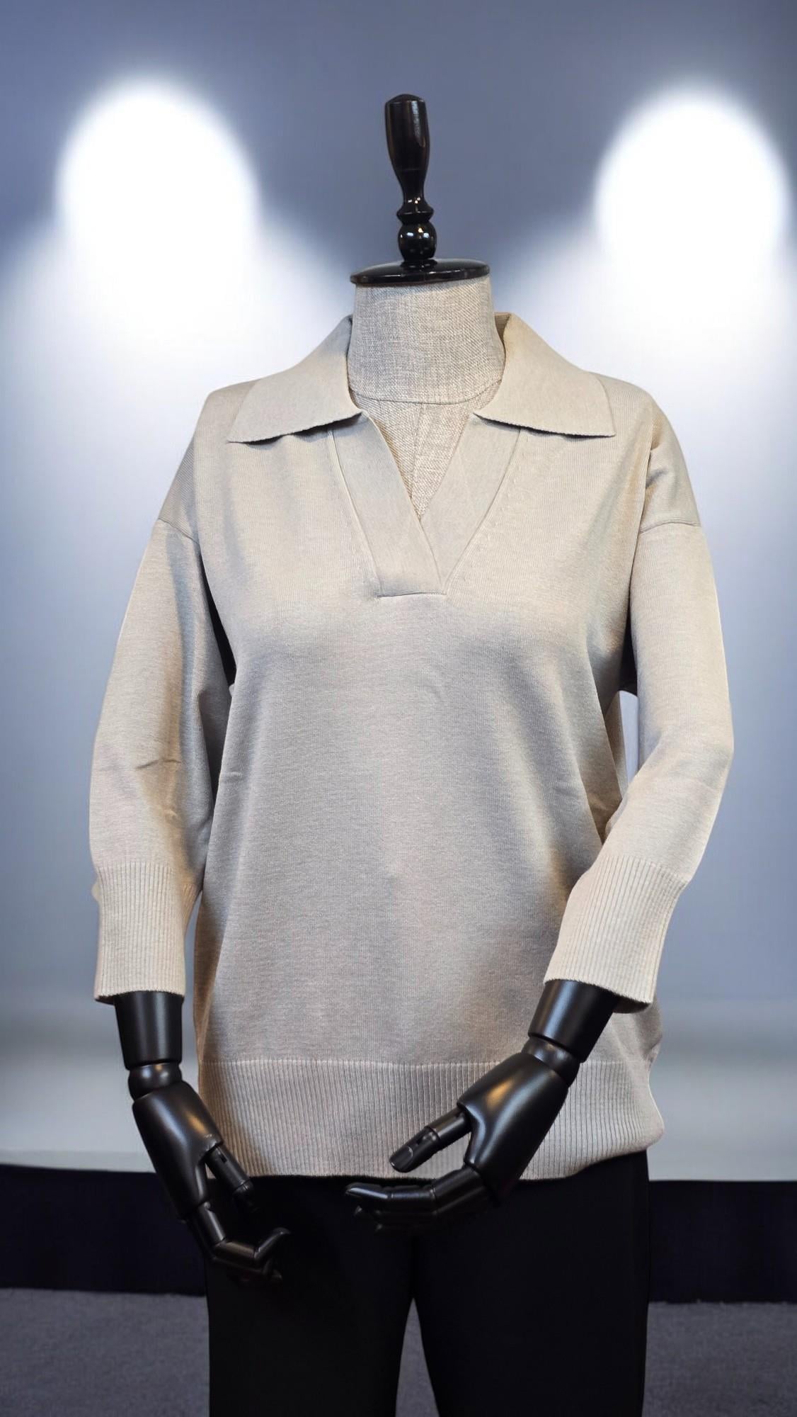 ON FASHION TRUVAKAR KOL PATLI POLO YAKA BLUZ - GRİ
