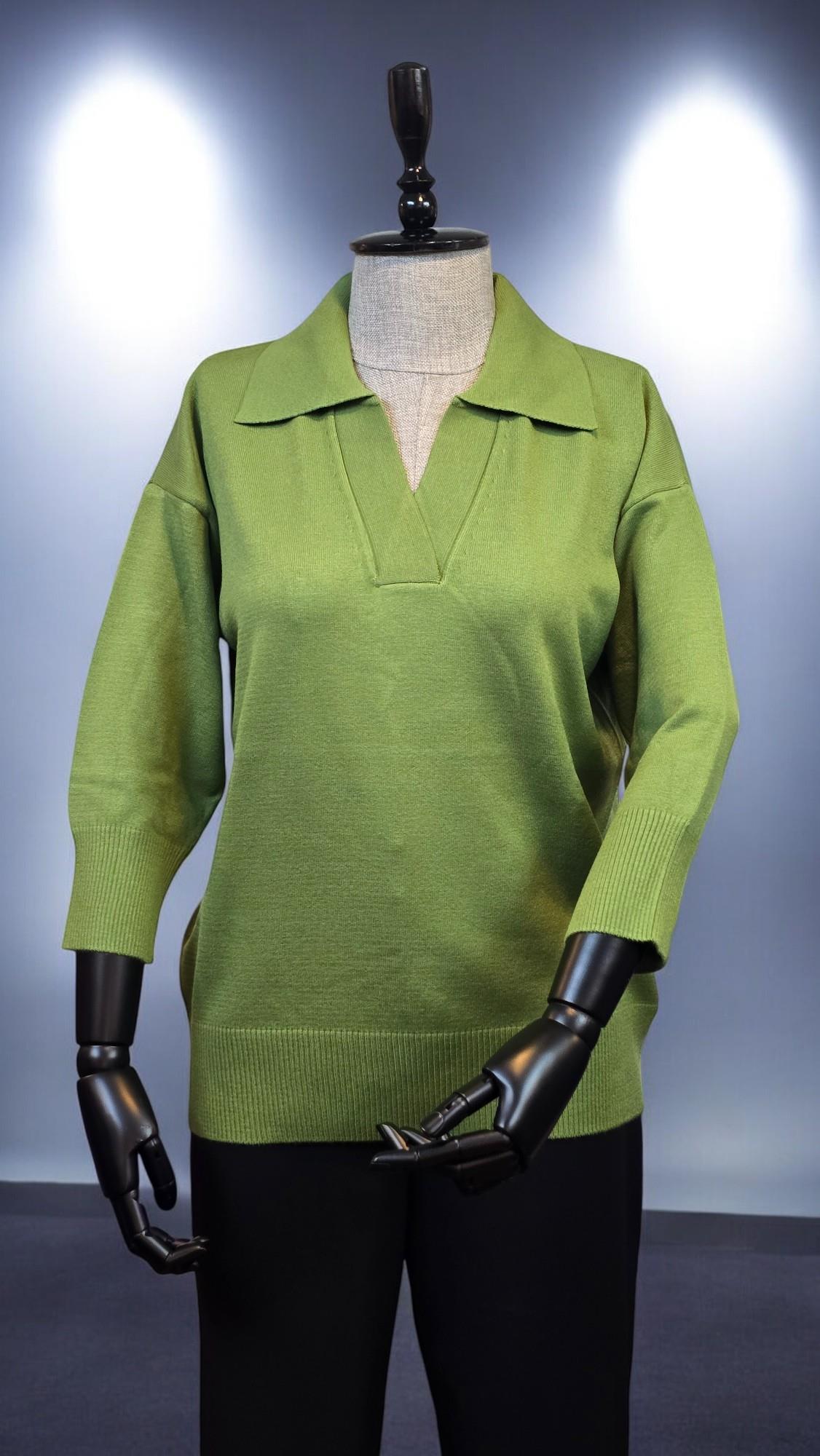 ON FASHION TRUVAKAR KOL PATLI POLO YAKA BLUZ - YEŞİL