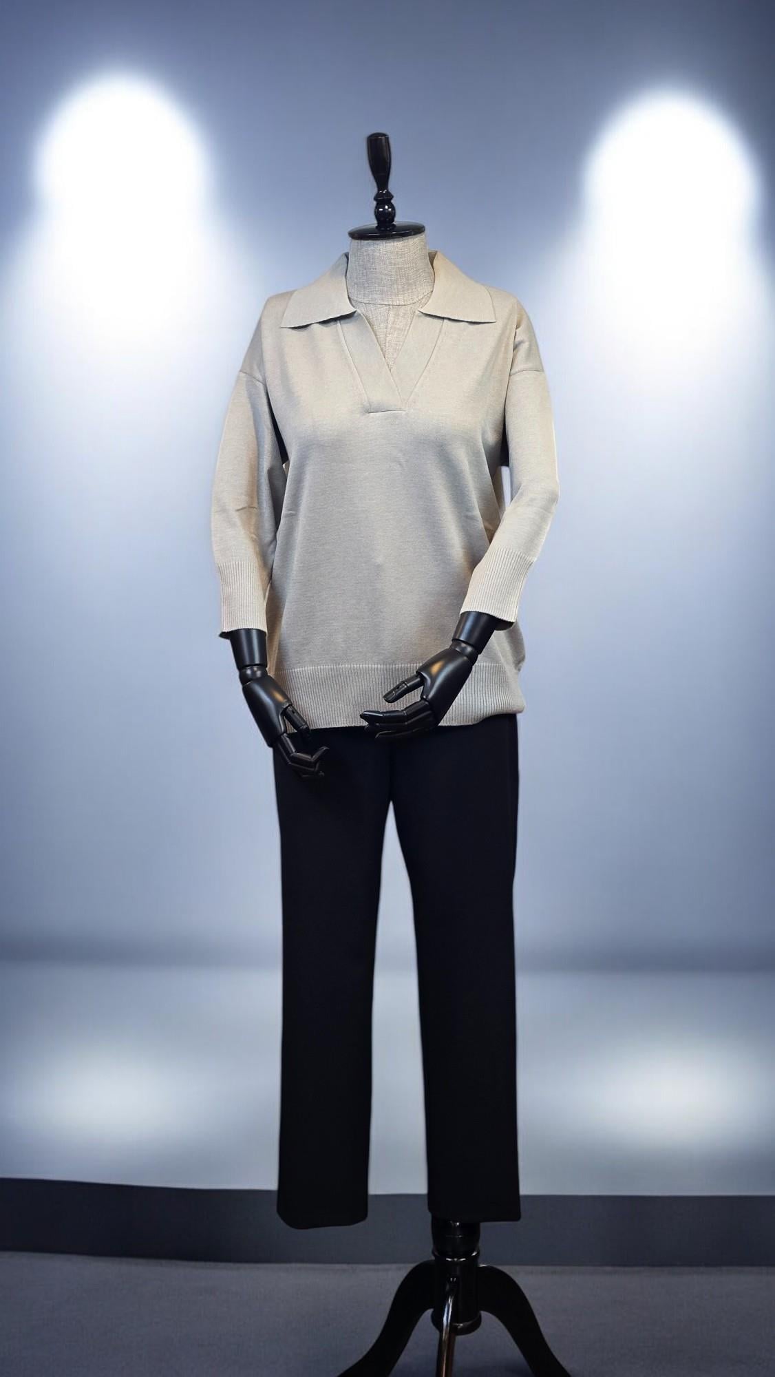 ON FASHION TRUVAKAR KOL PATLI POLO YAKA BLUZ - GRİ